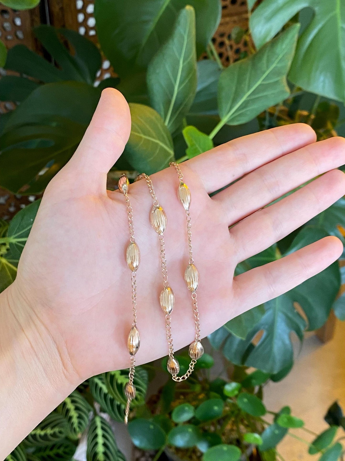 Vintage 9k Rose Gold Textured Bead Link Curb Chain Necklace - 22.75 inches