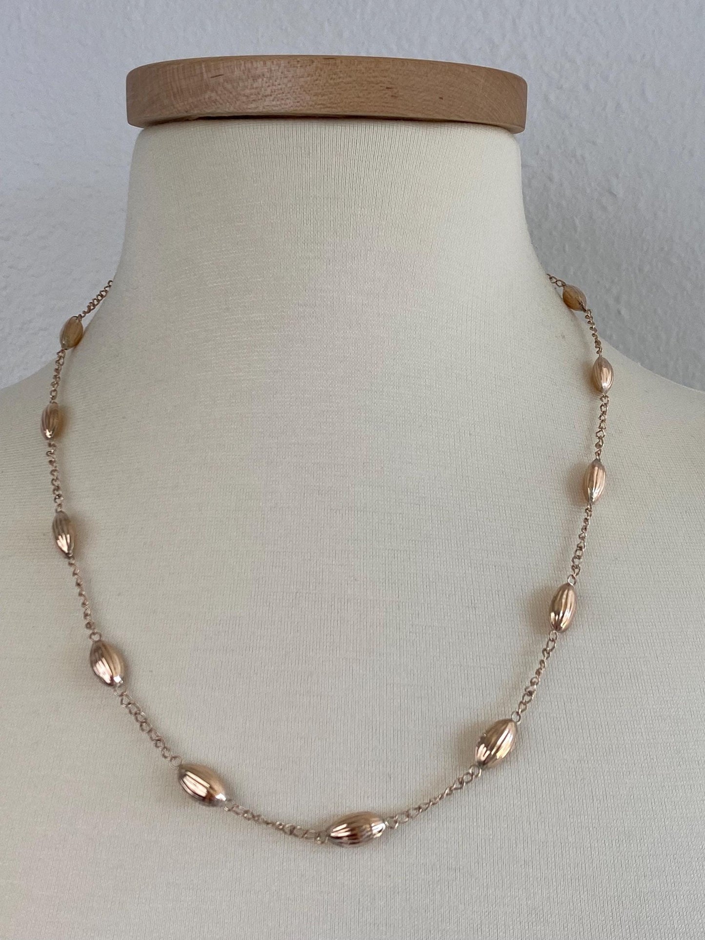 Vintage 9k Rose Gold Textured Bead Link Curb Chain Necklace - 22.75 inches