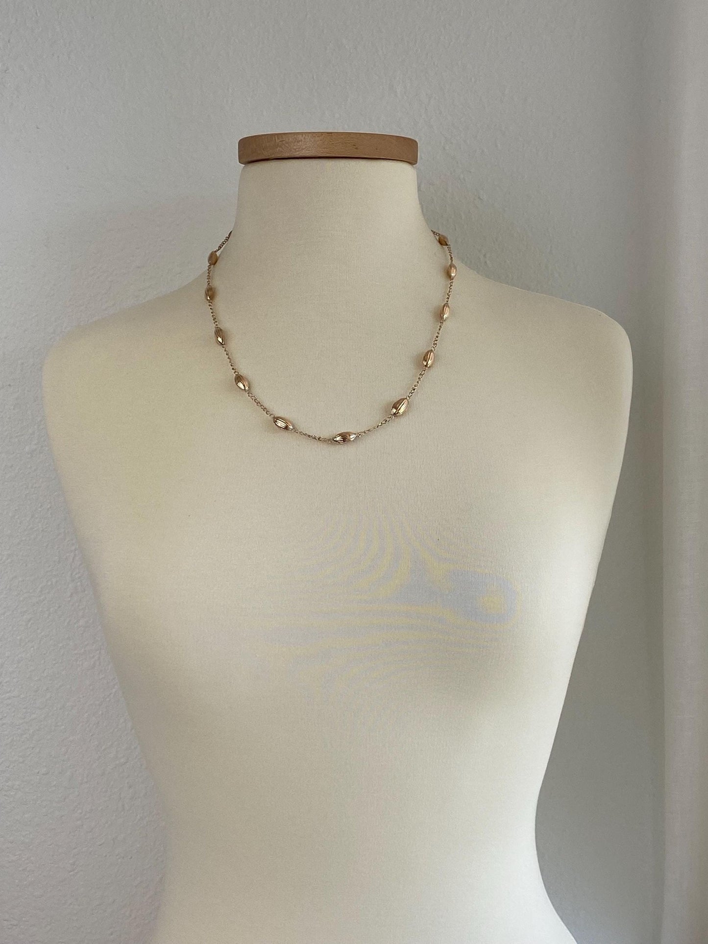 Vintage 9k Rose Gold Textured Bead Link Curb Chain Necklace - 22.75 inches