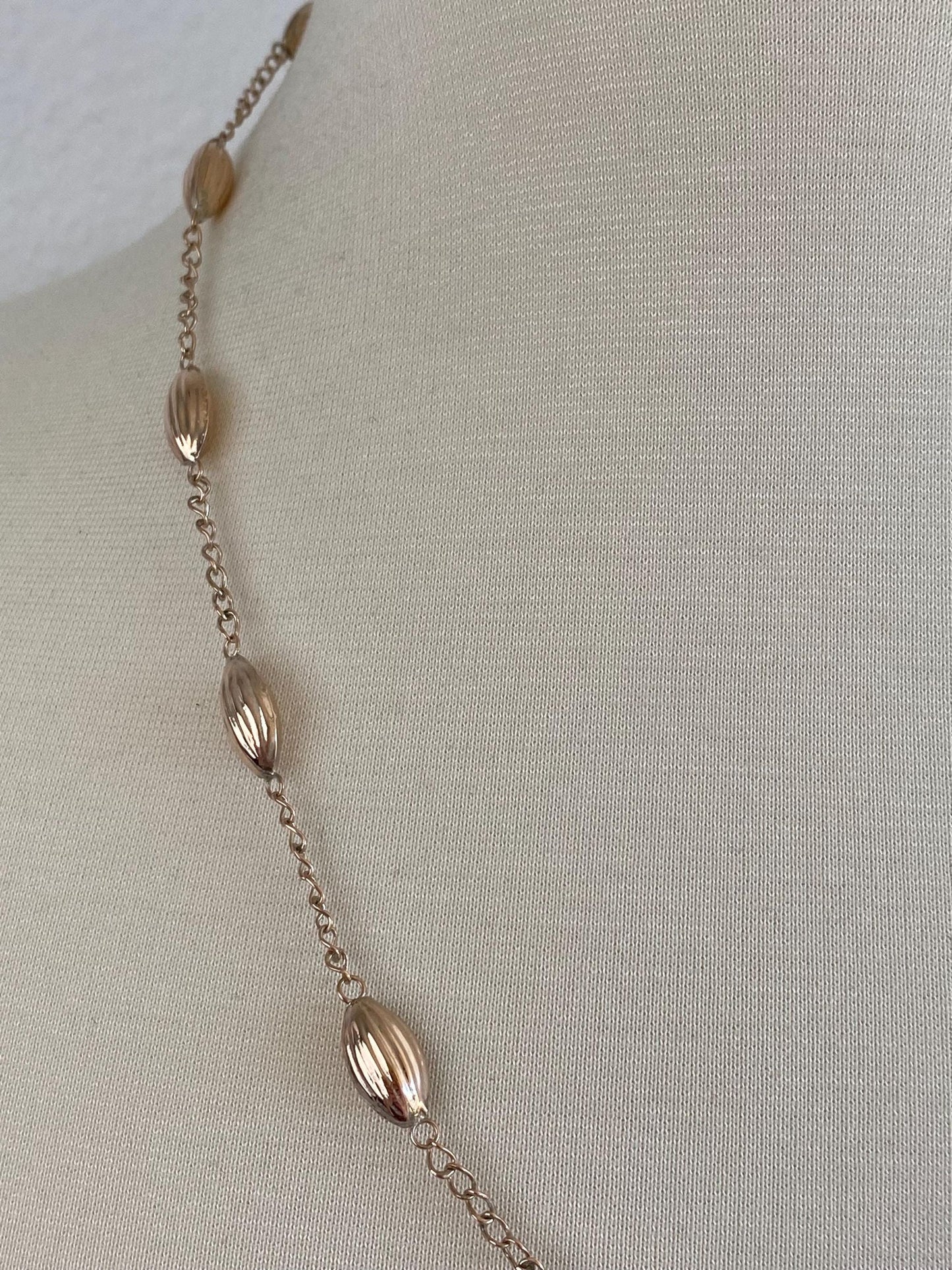 Vintage 9k Rose Gold Textured Bead Link Curb Chain Necklace - 22.75 inches