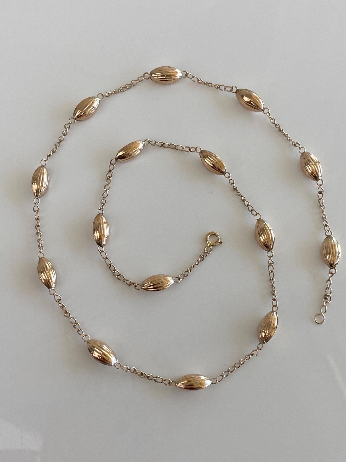 Vintage 9k Rose Gold Textured Bead Link Curb Chain Necklace - 22.75 inches