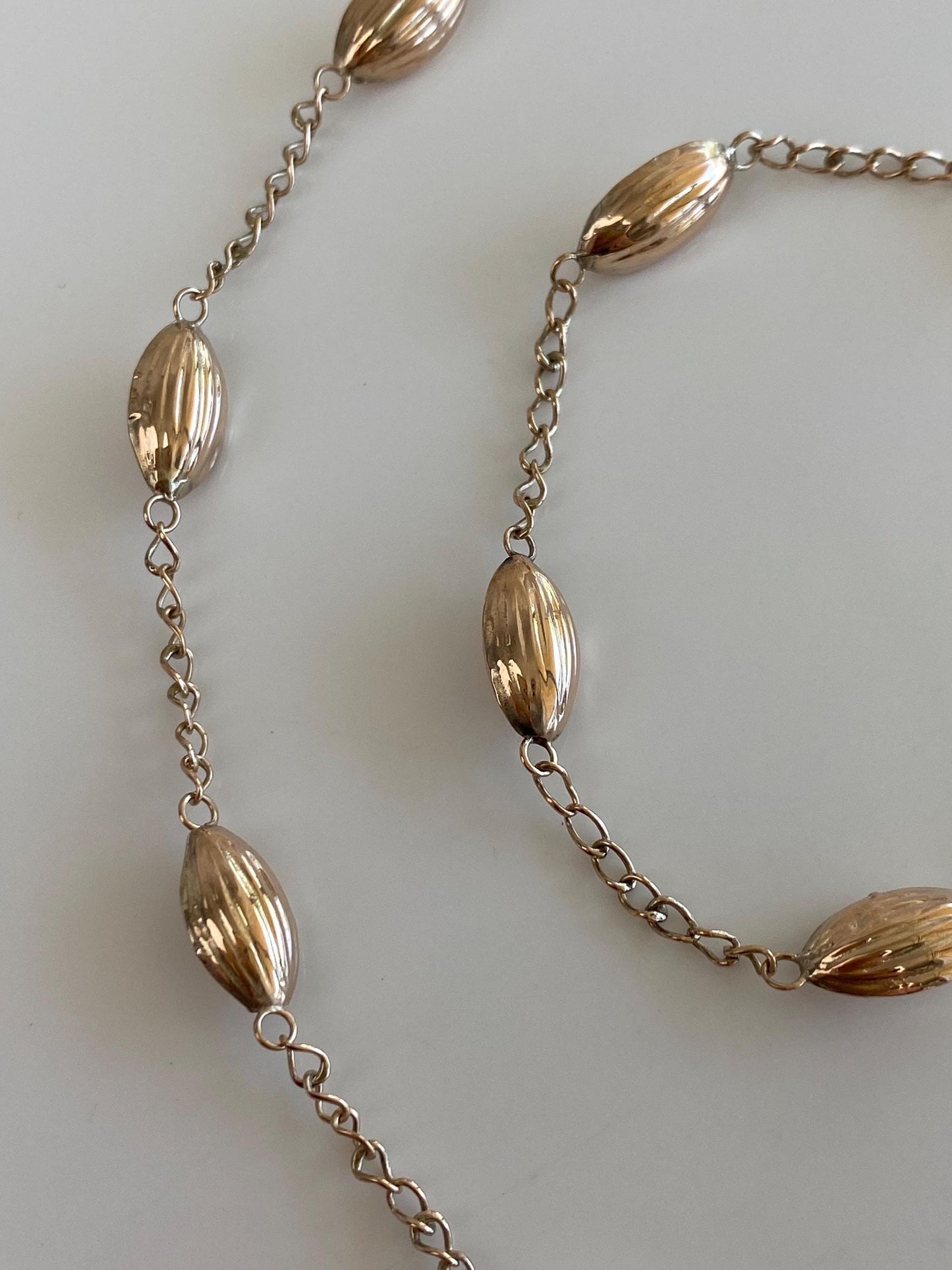Vintage 9k Rose Gold Textured Bead Link Curb Chain Necklace - 22.75 inches