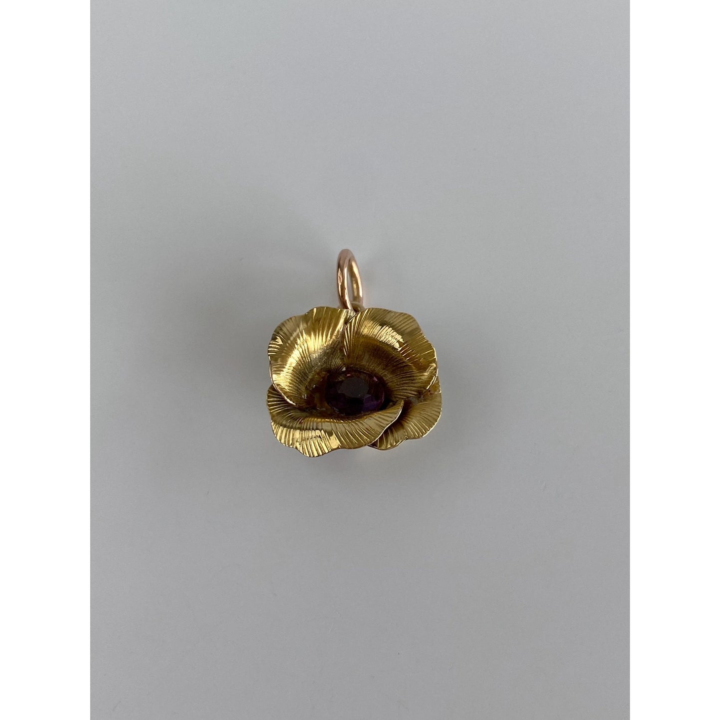 Vintage Solid 14k Yellow Gold Purple Cubic Zirconia Flower Charm