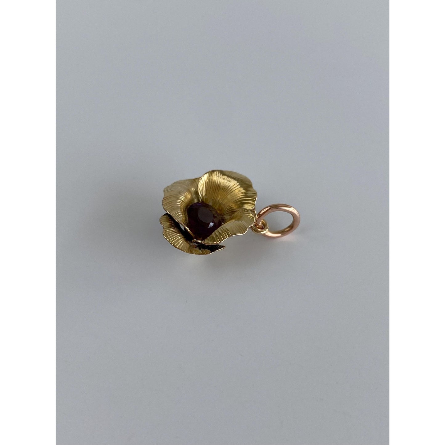 Vintage Solid 14k Yellow Gold Purple Cubic Zirconia Flower Charm