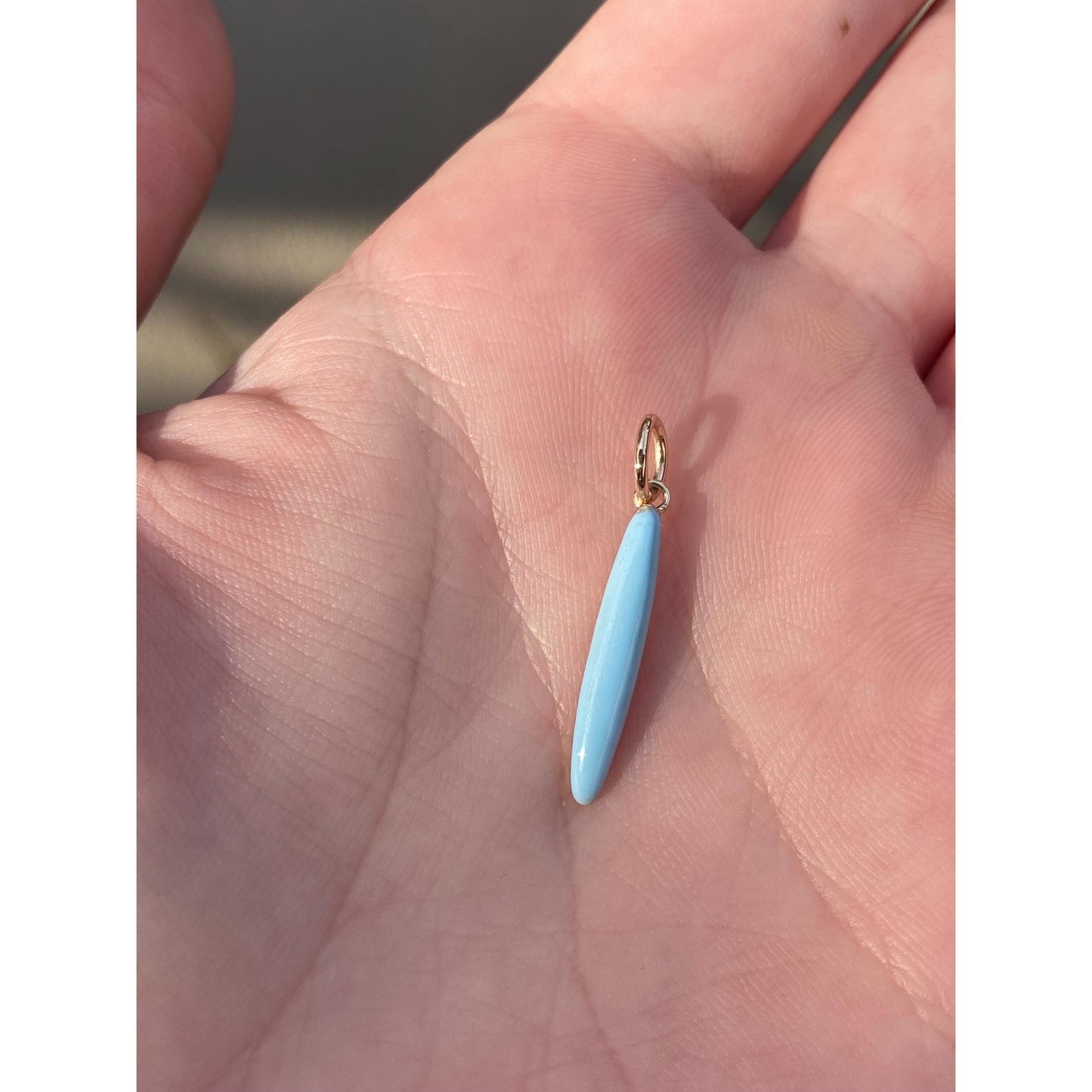 Vintage 14k Yellow Gold Light Blue Enamel Domed Oval Charm