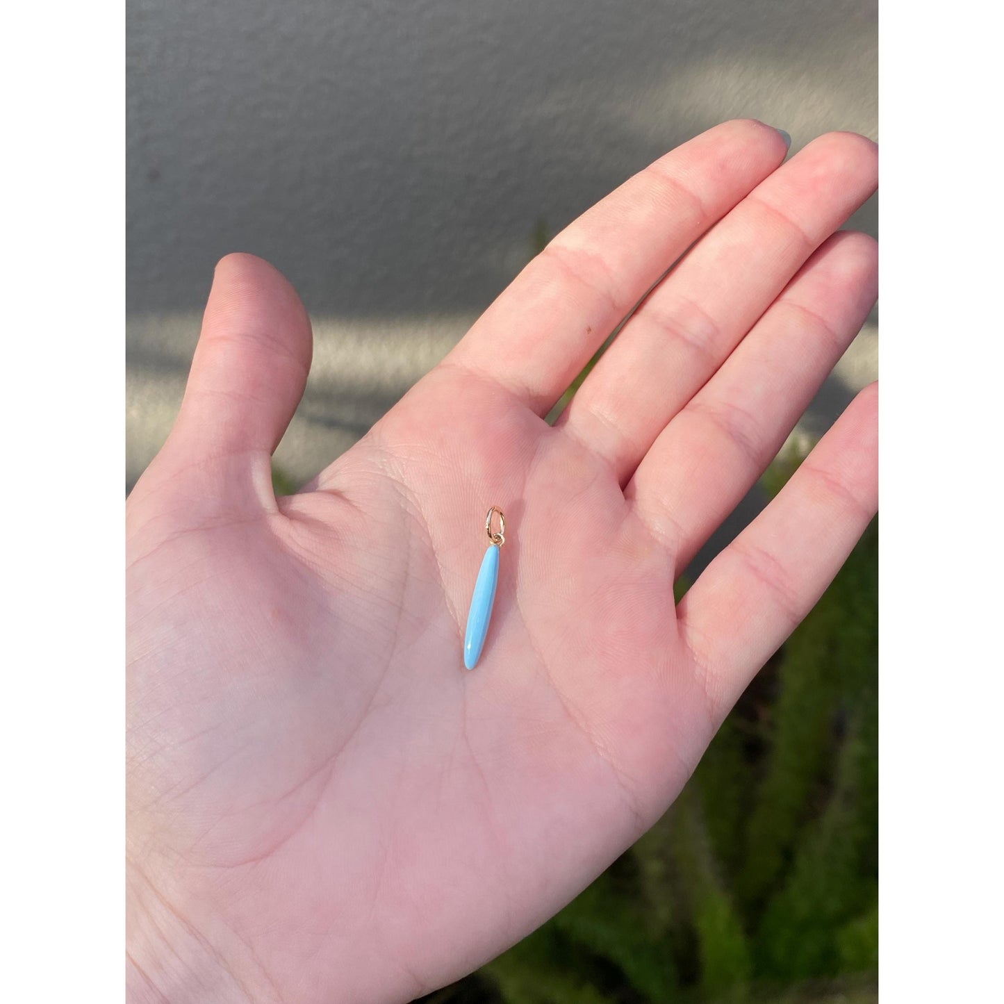 Vintage 14k Yellow Gold Light Blue Enamel Domed Oval Charm