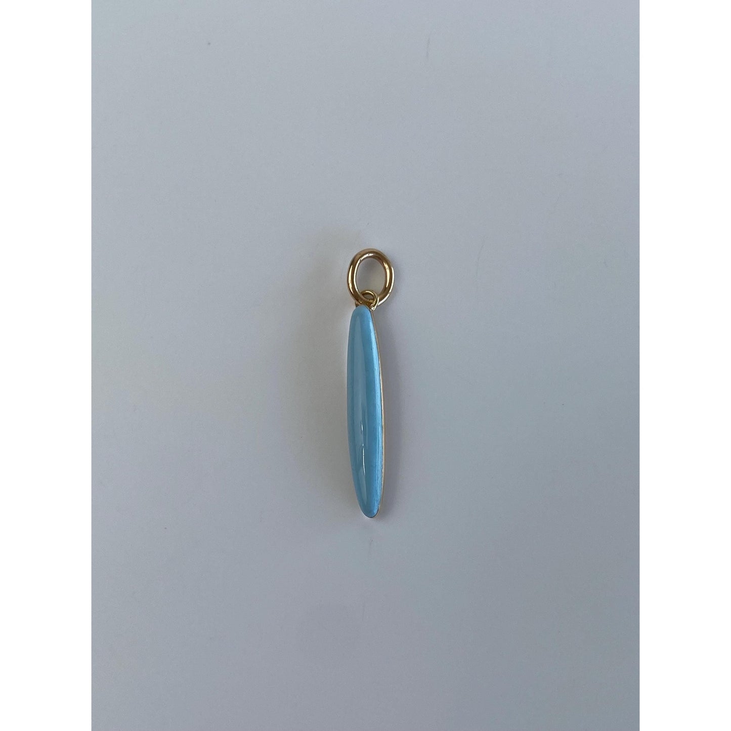 Vintage 14k Yellow Gold Light Blue Enamel Domed Oval Charm