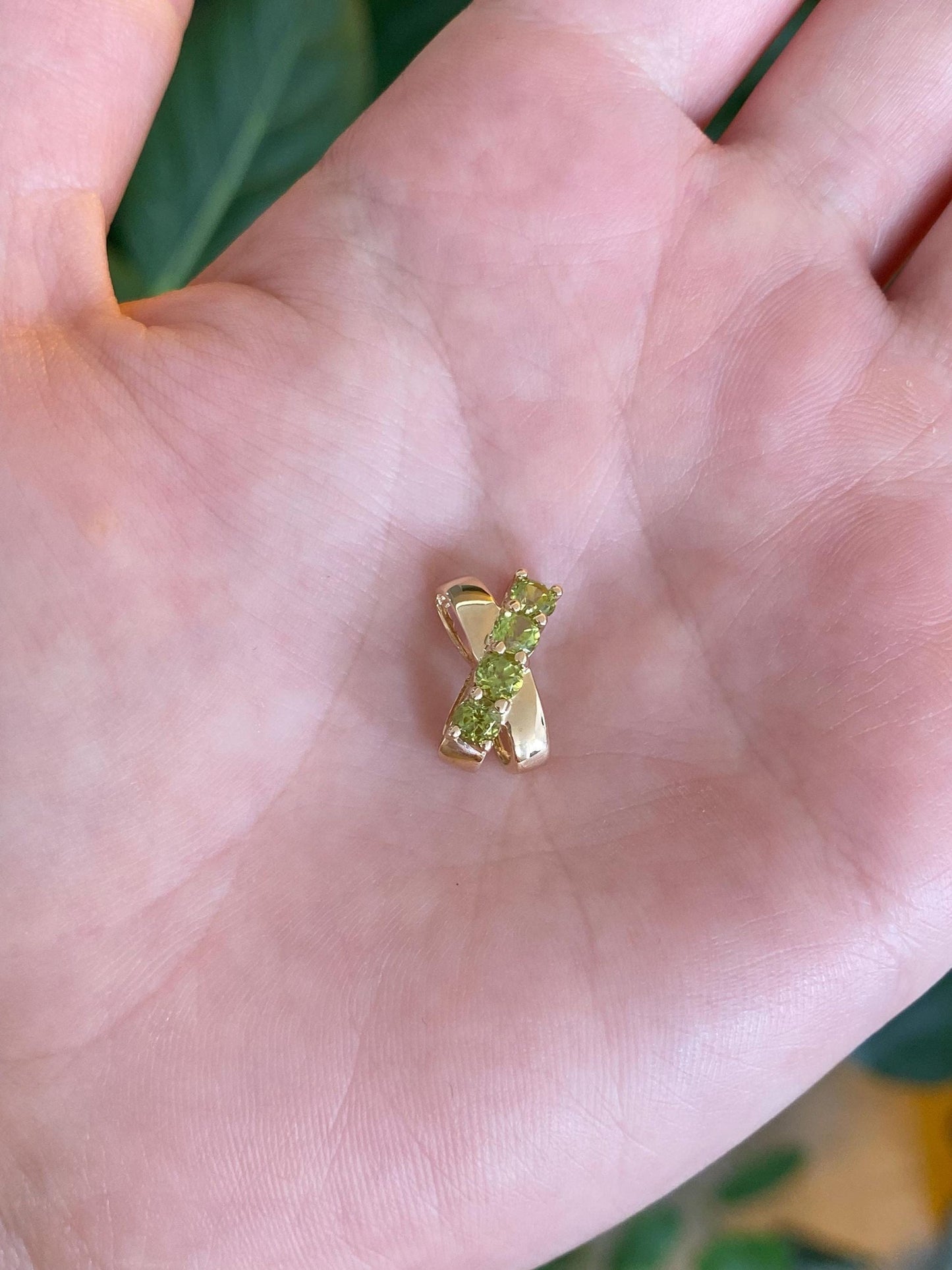 Solid 14k Yellow Gold Peridot X Slide Charm