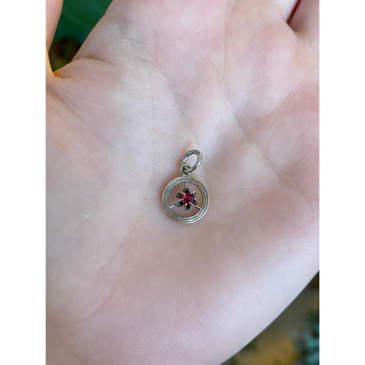 Vintage Solid 10k White Gold Red Cubic Zirconia Stick Pin Conversion Charm