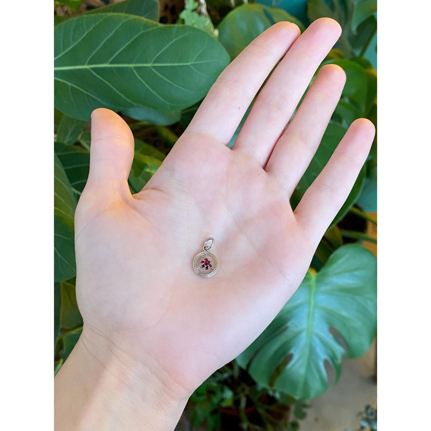 Vintage Solid 10k White Gold Red Cubic Zirconia Stick Pin Conversion Charm