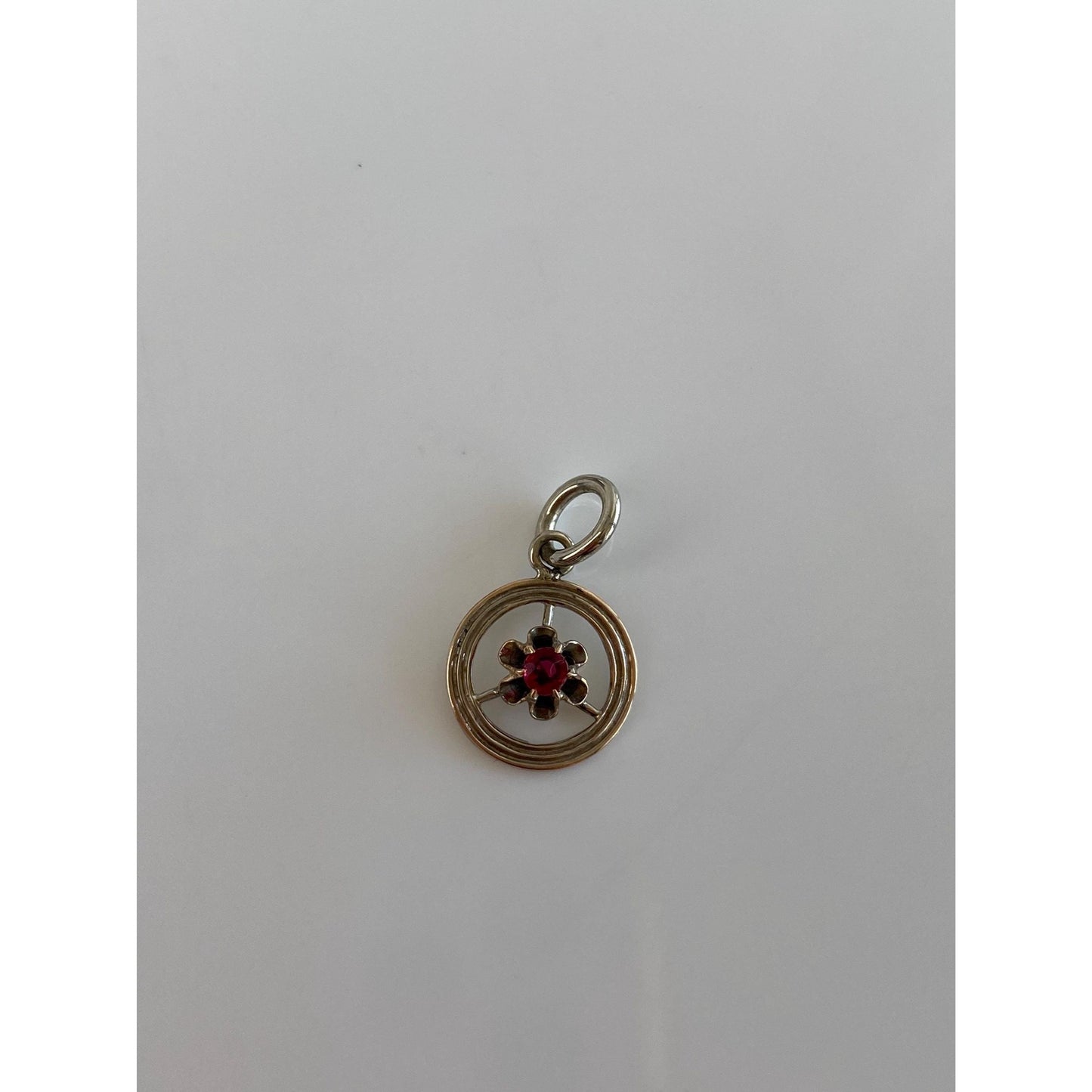 Vintage Solid 10k White Gold Red Cubic Zirconia Stick Pin Conversion Charm