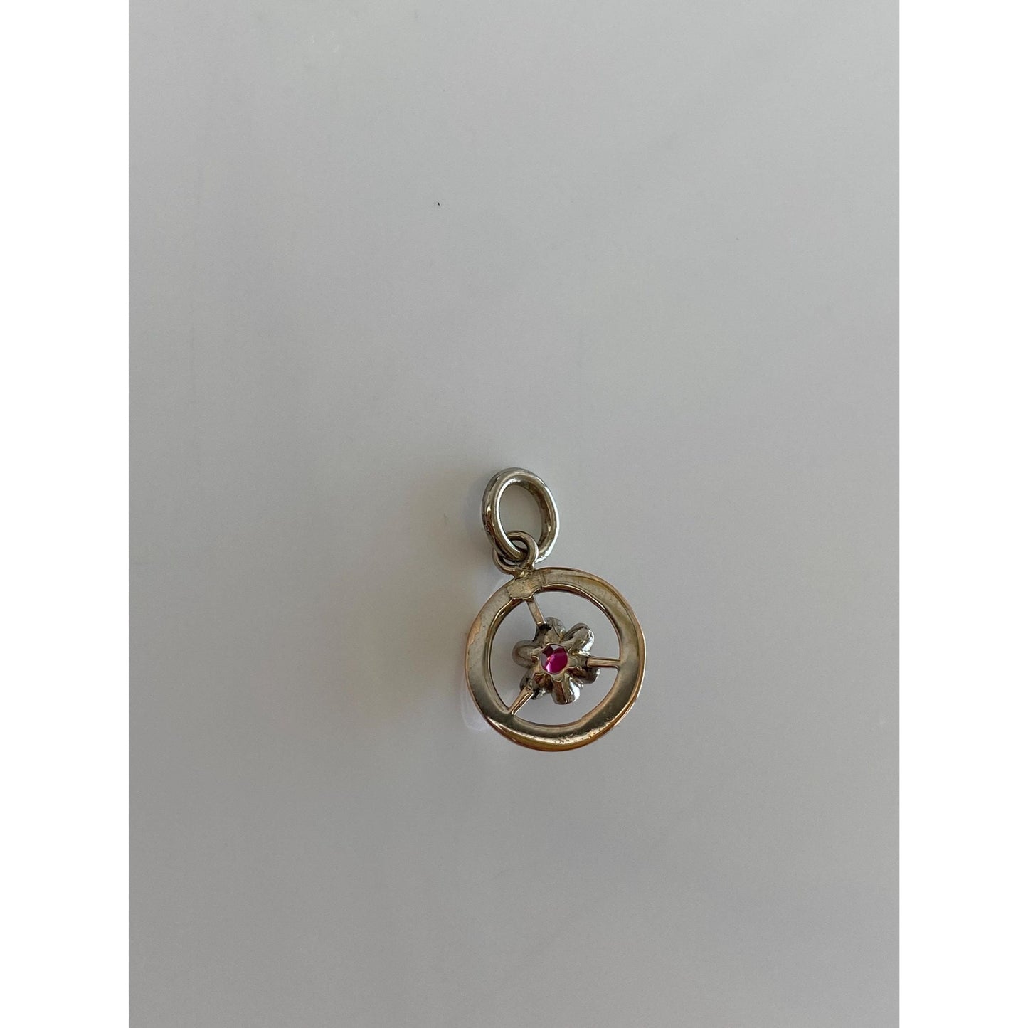 Vintage Solid 10k White Gold Red Cubic Zirconia Stick Pin Conversion Charm