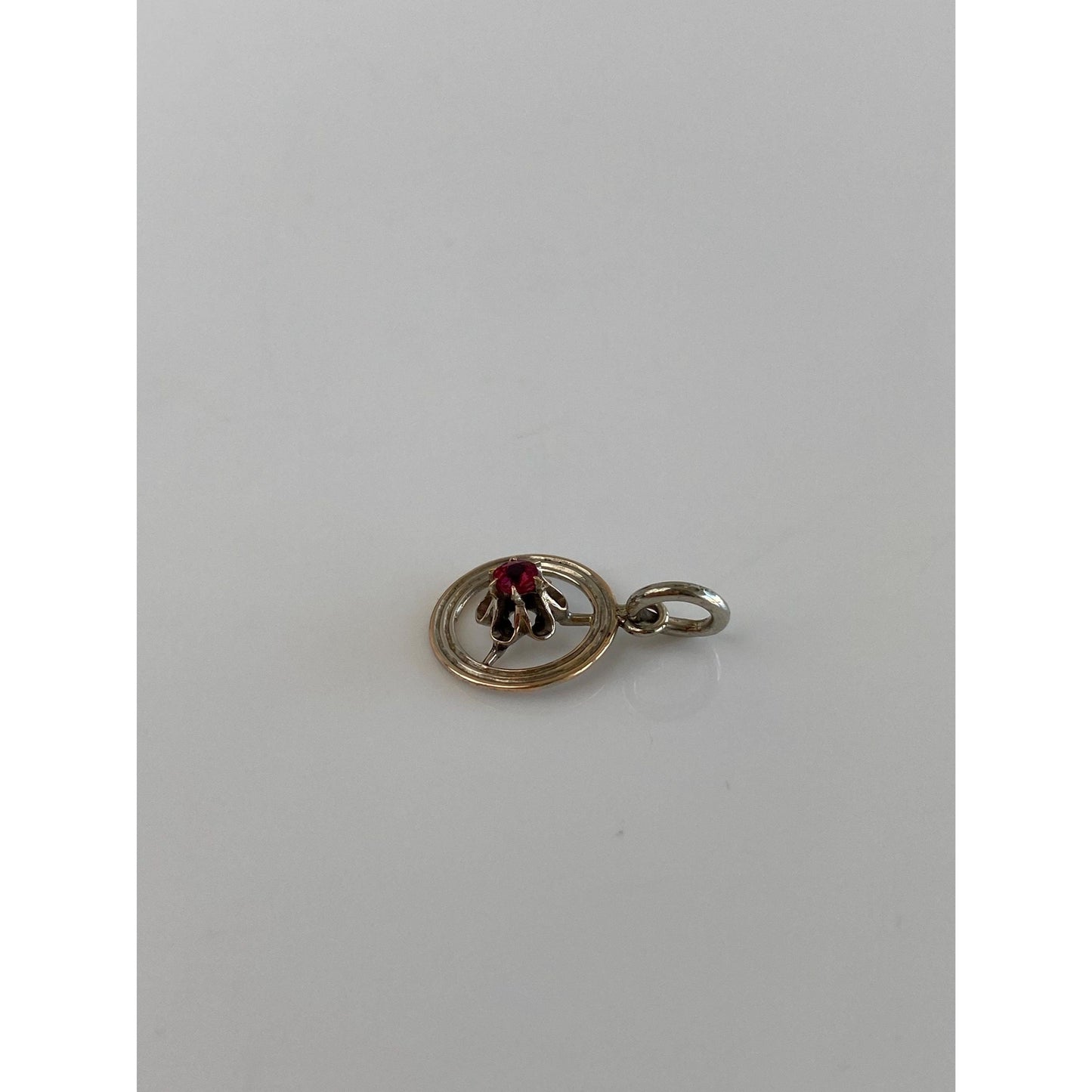 Vintage Solid 10k White Gold Red Cubic Zirconia Stick Pin Conversion Charm