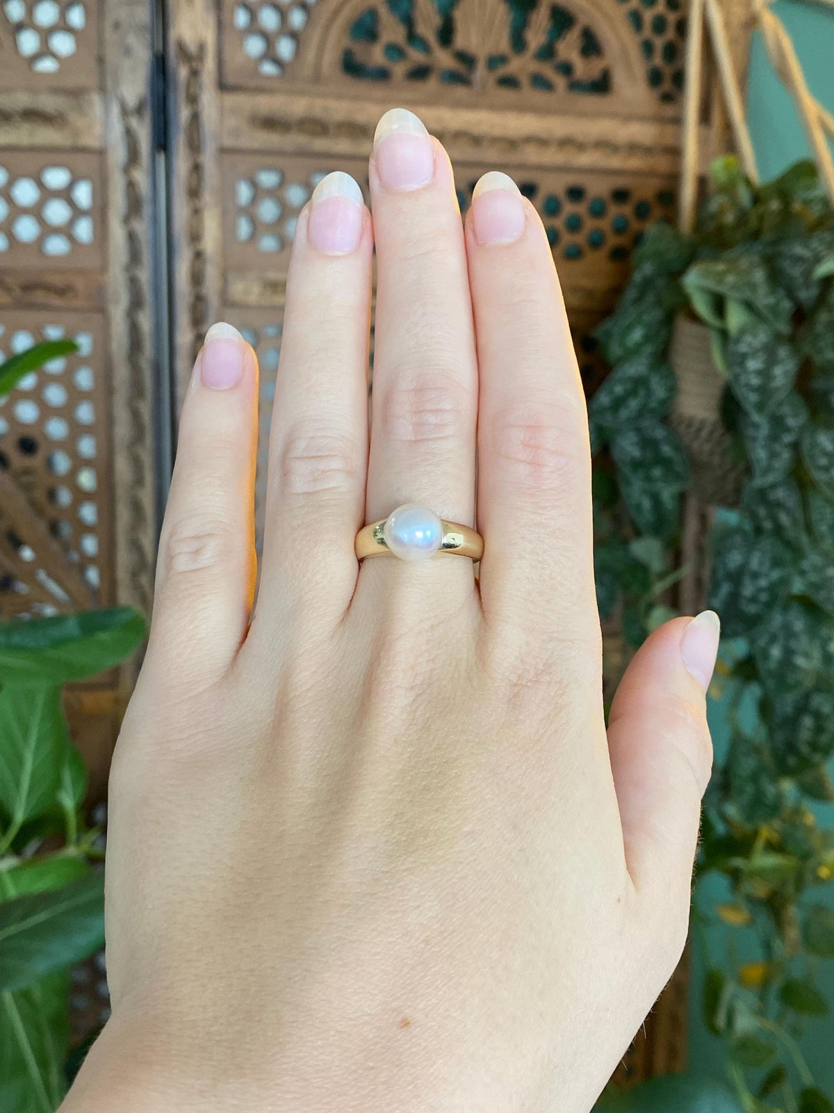Vintage Solid 18k Yellow Gold Pearl Ring - Size 7.25