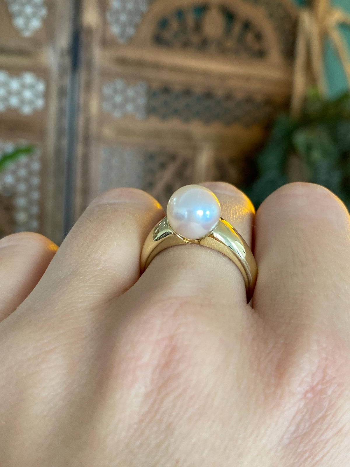 Vintage Solid 18k Yellow Gold Pearl Ring - Size 7.25
