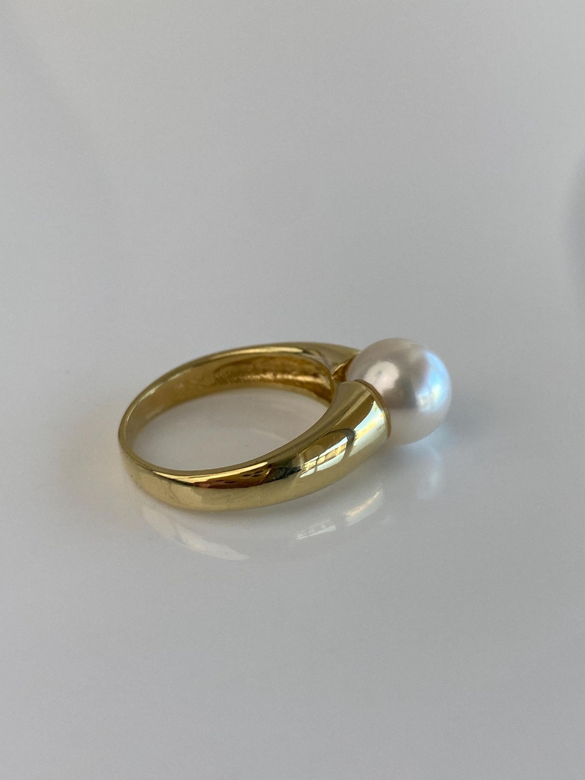 Vintage Solid 18k Yellow Gold Pearl Ring - Size 7.25