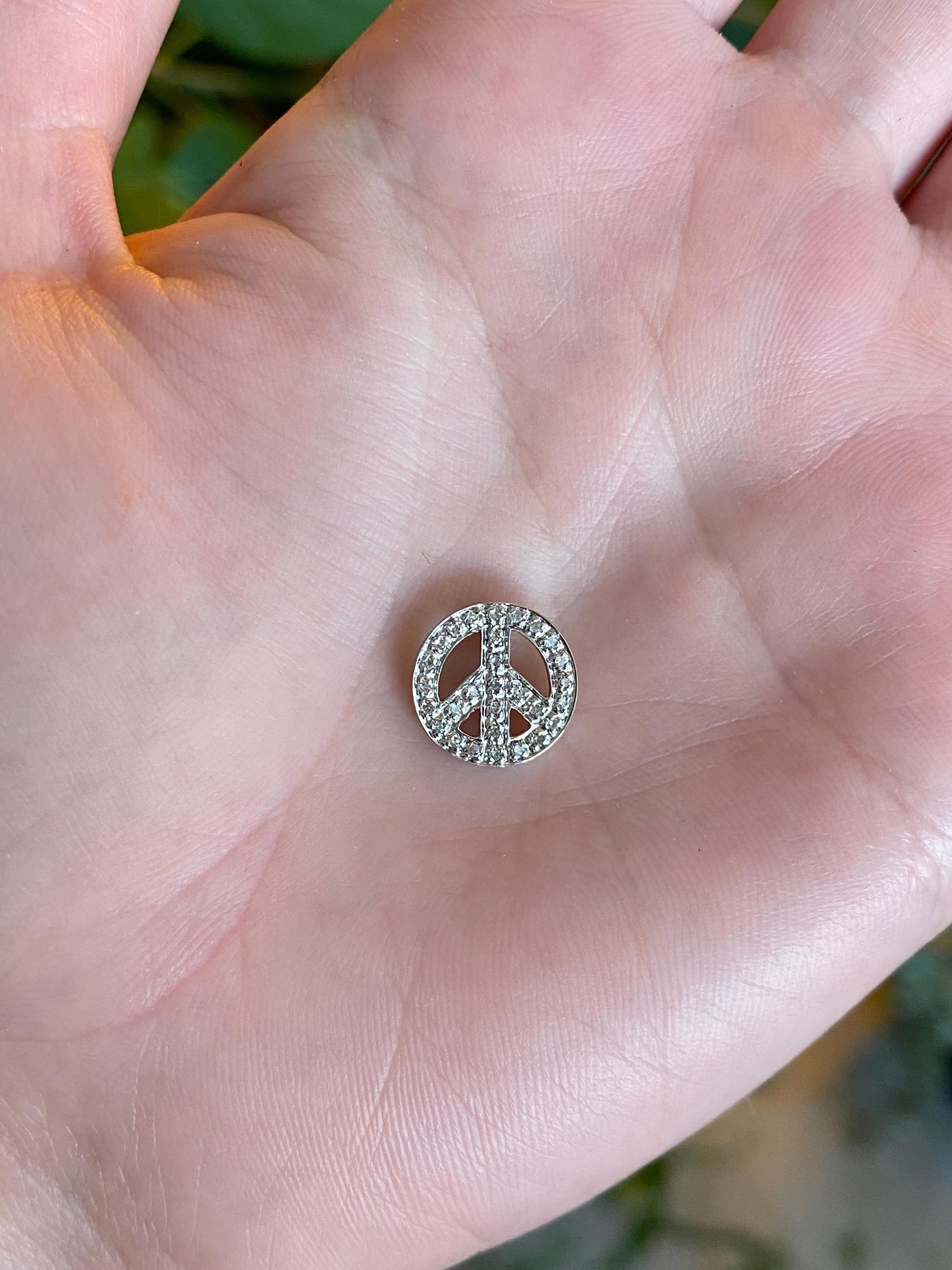 Vintage Solid 14k White Gold Diamond Peace Sign Charm