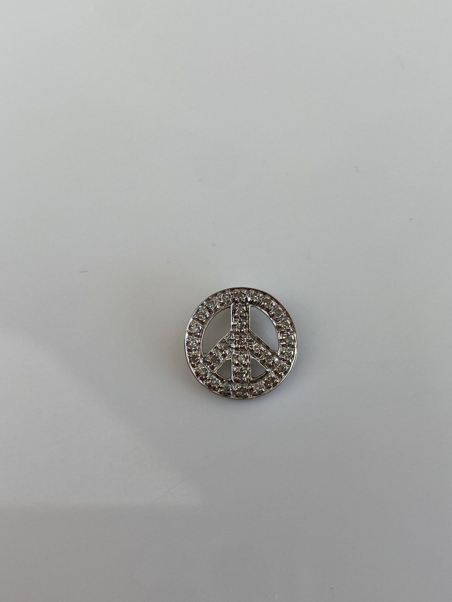 Vintage Solid 14k White Gold Diamond Peace Sign Charm