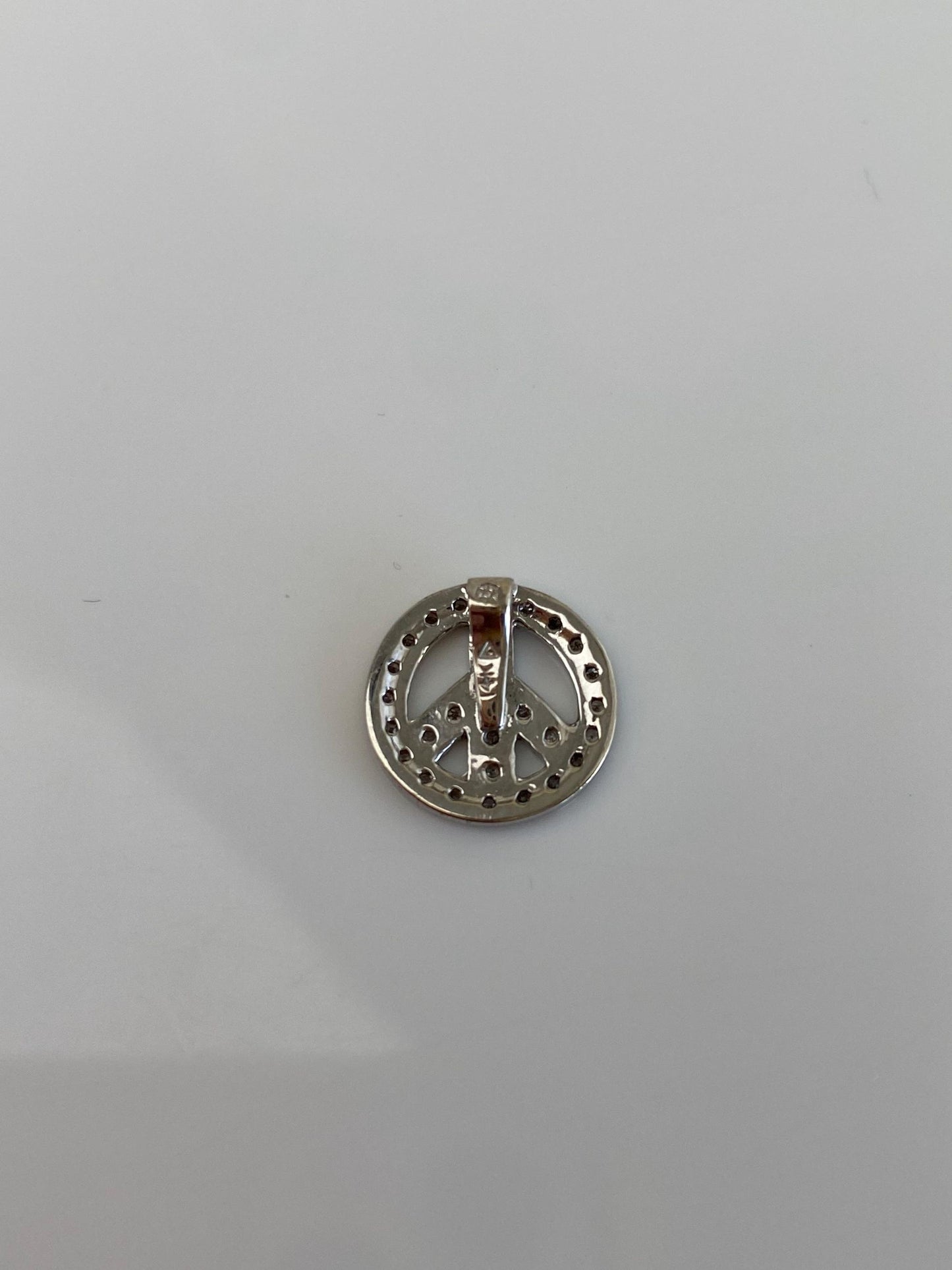 Vintage Solid 14k White Gold Diamond Peace Sign Charm