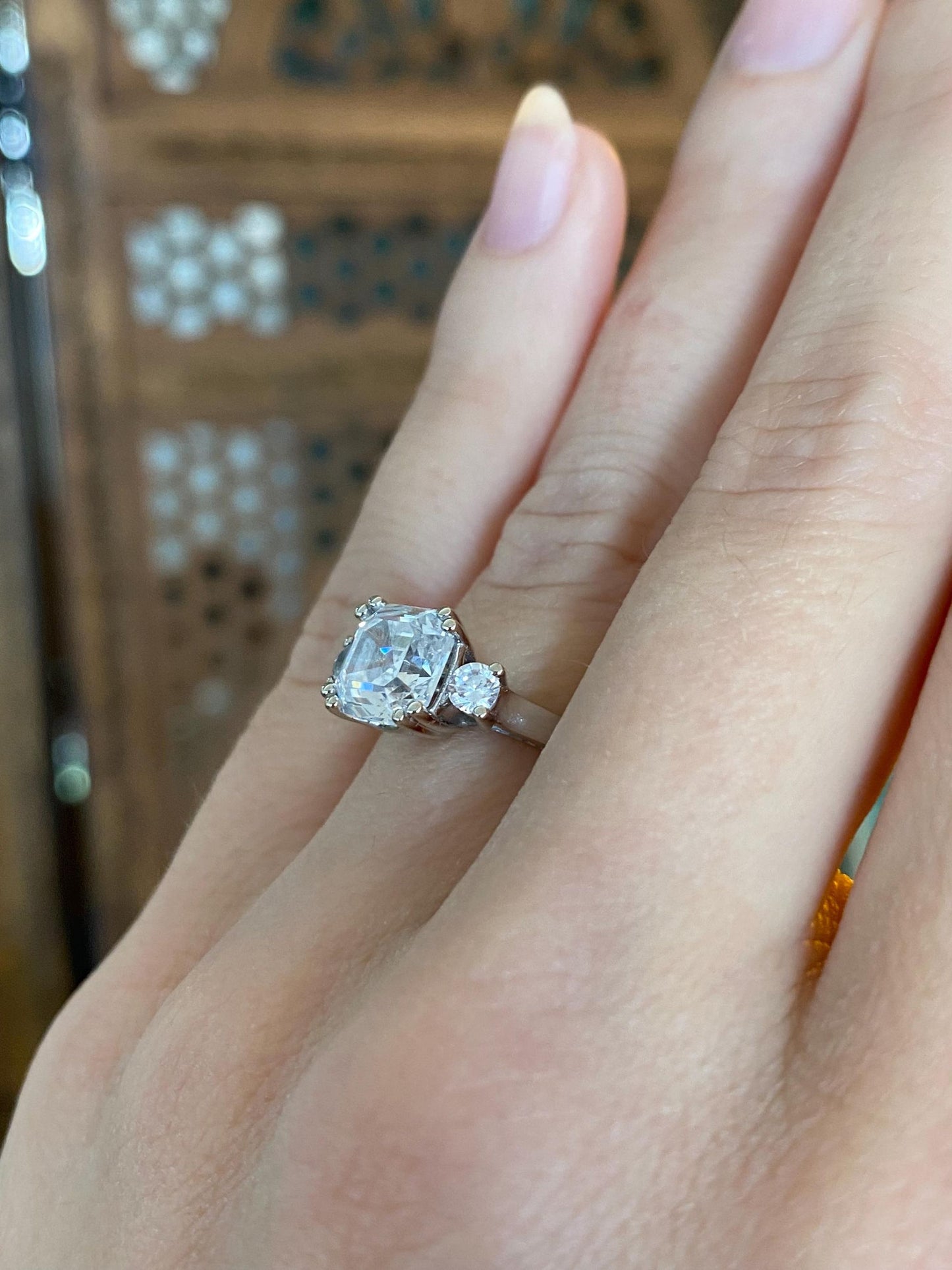 Vintage Solid 10k White Gold Clear Cubic Zirconia Ring - Size 5