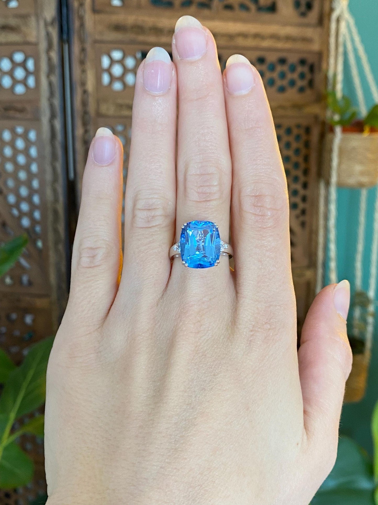 Vintage Solid 14k White Gold Diamond Topaz Ring - Size 6.75
