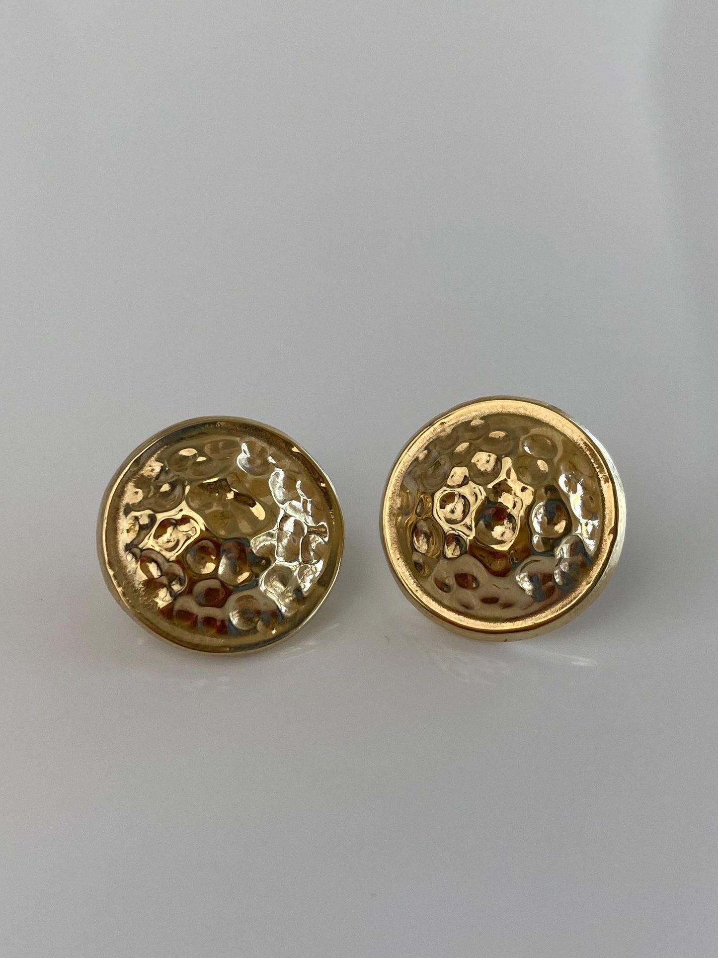 Vintage Solid 14k Yellow Gold Hammered Texture Domed Stud Earrings