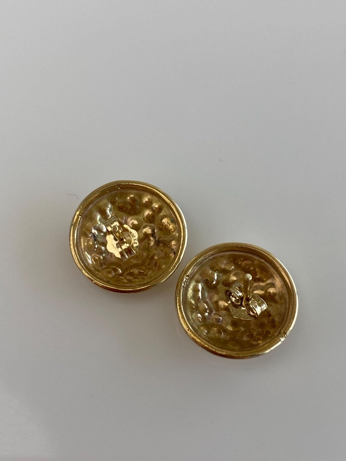 Vintage Solid 14k Yellow Gold Hammered Texture Domed Stud Earrings