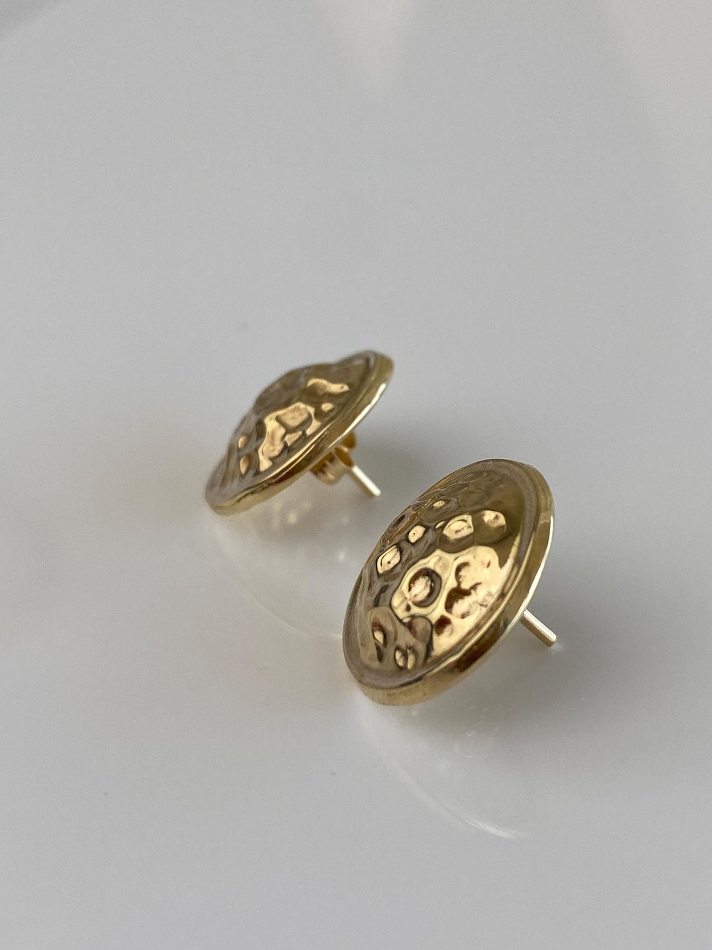 Vintage Solid 14k Yellow Gold Hammered Texture Domed Stud Earrings