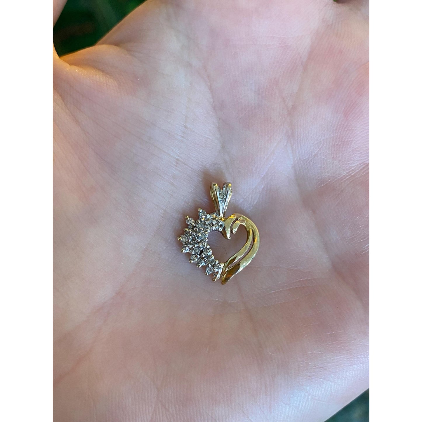 Vintage Solid 10k White & Yellow Gold Diamond Heart Charm