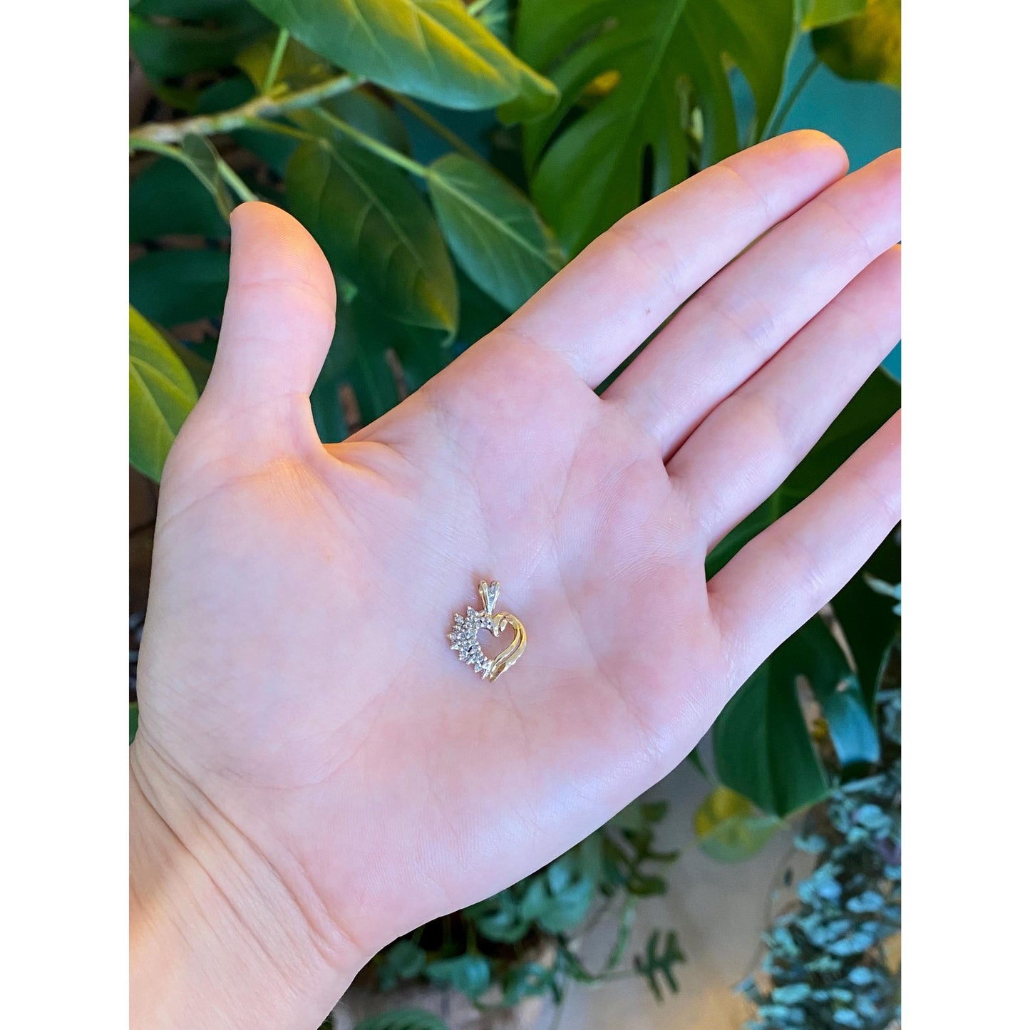 Vintage Solid 10k White & Yellow Gold Diamond Heart Charm