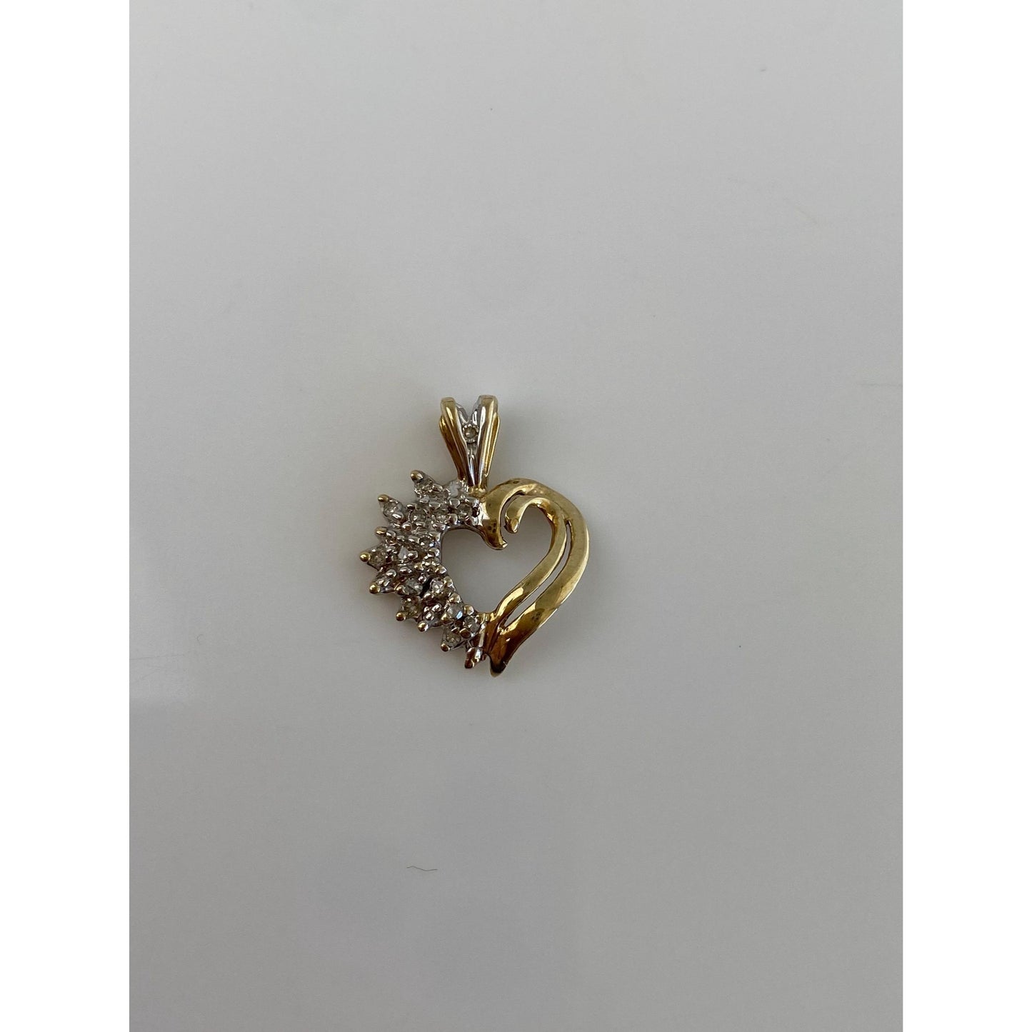 Vintage Solid 10k White & Yellow Gold Diamond Heart Charm