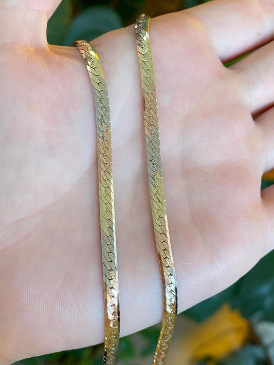 Vintage Solid 14k Tri Tone Gold Herringbone Chain Necklace - 24 inches