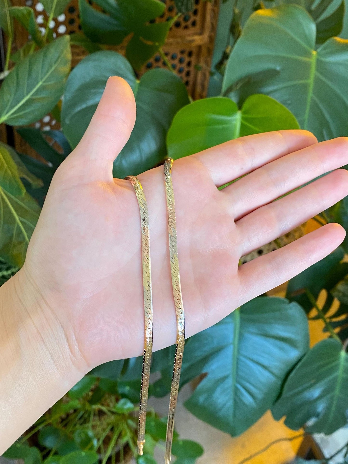 Vintage Solid 14k Tri Tone Gold Herringbone Chain Necklace - 24 inches