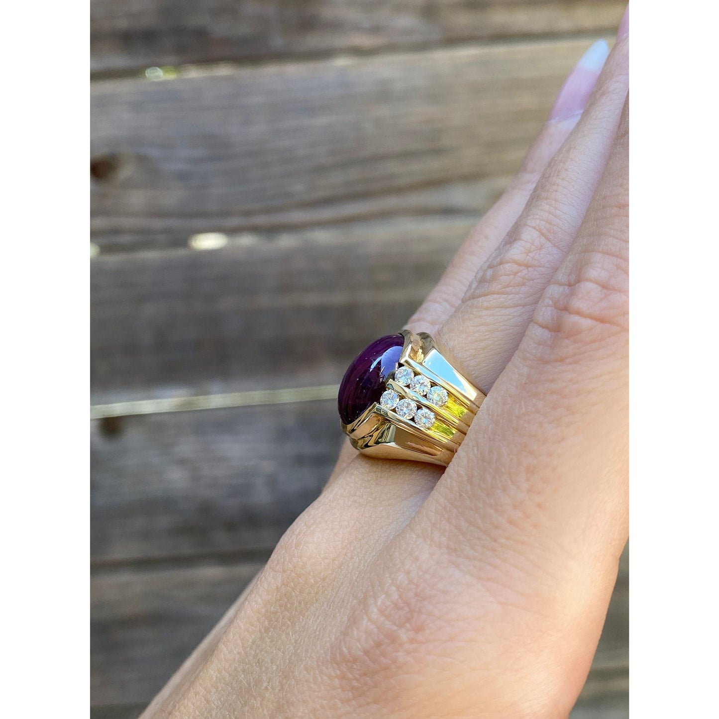 Solid 18k Yellow Gold Star Sapphire Diamond Ring - Size 10