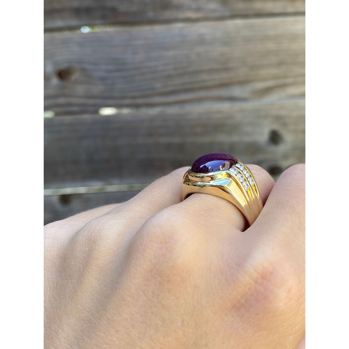 Solid 18k Yellow Gold Star Sapphire Diamond Ring - Size 10