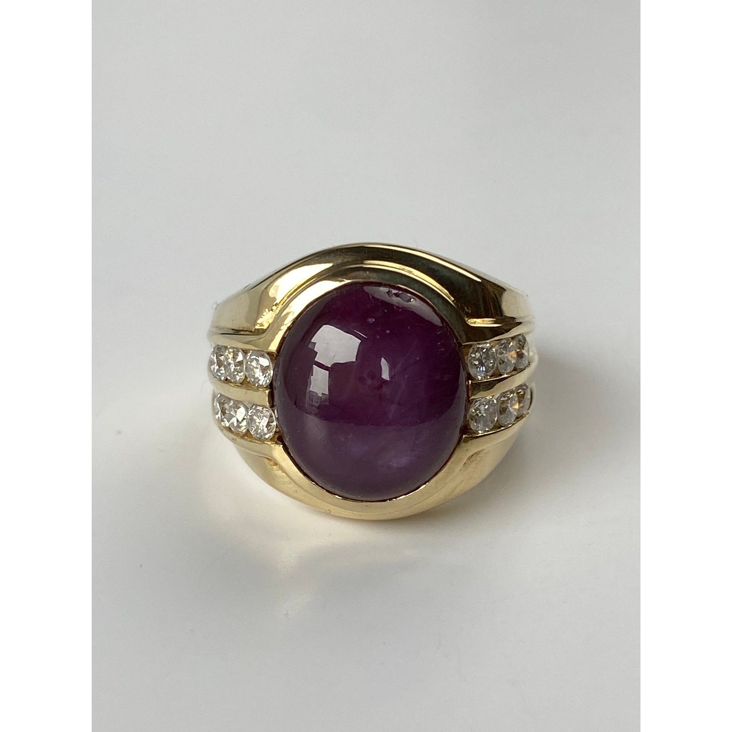 Solid 18k Yellow Gold Star Sapphire Diamond Ring - Size 10