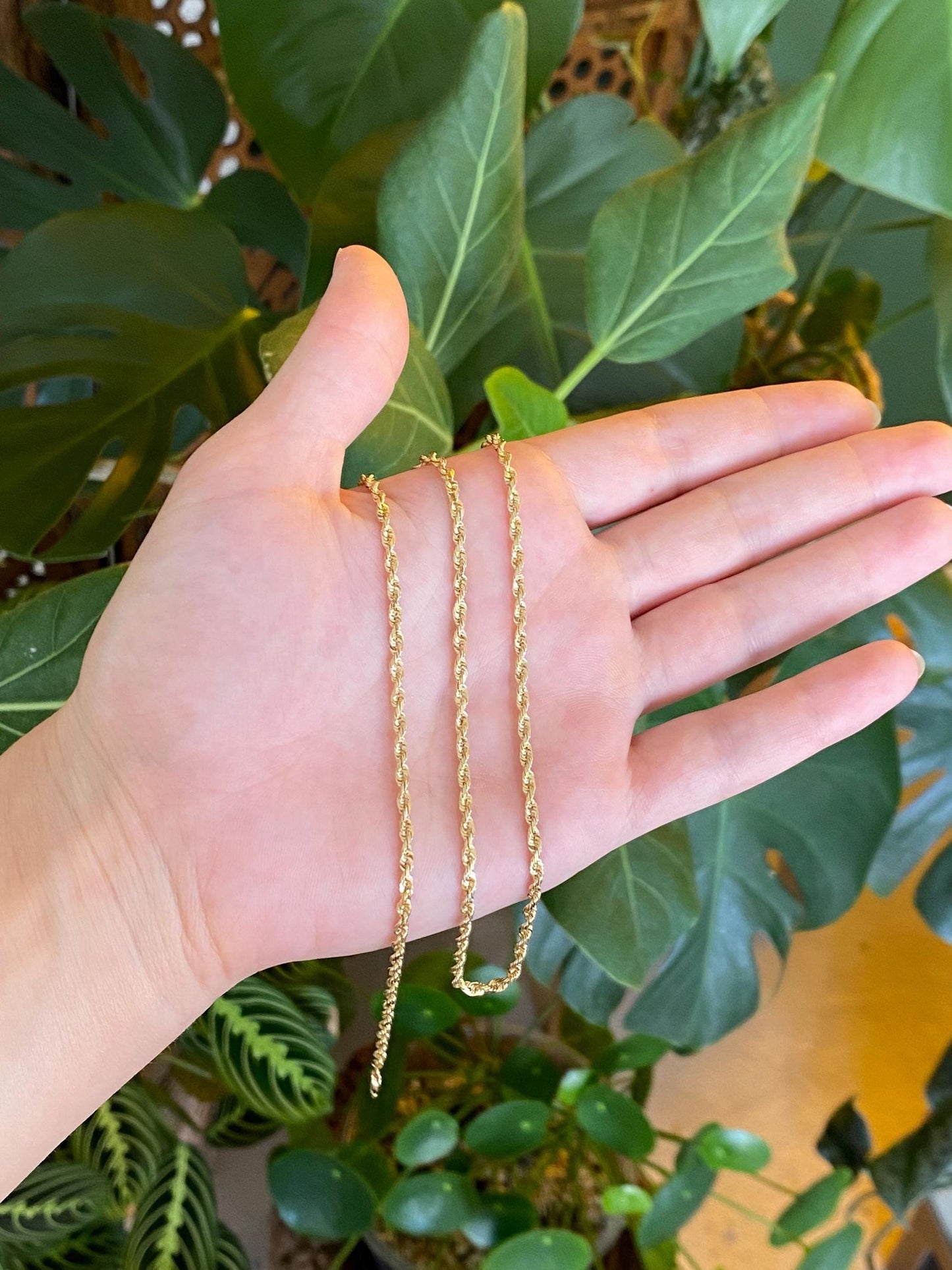 Vintage Solid 14k Yellow Gold Rope Chain Necklace - 22.25 inches