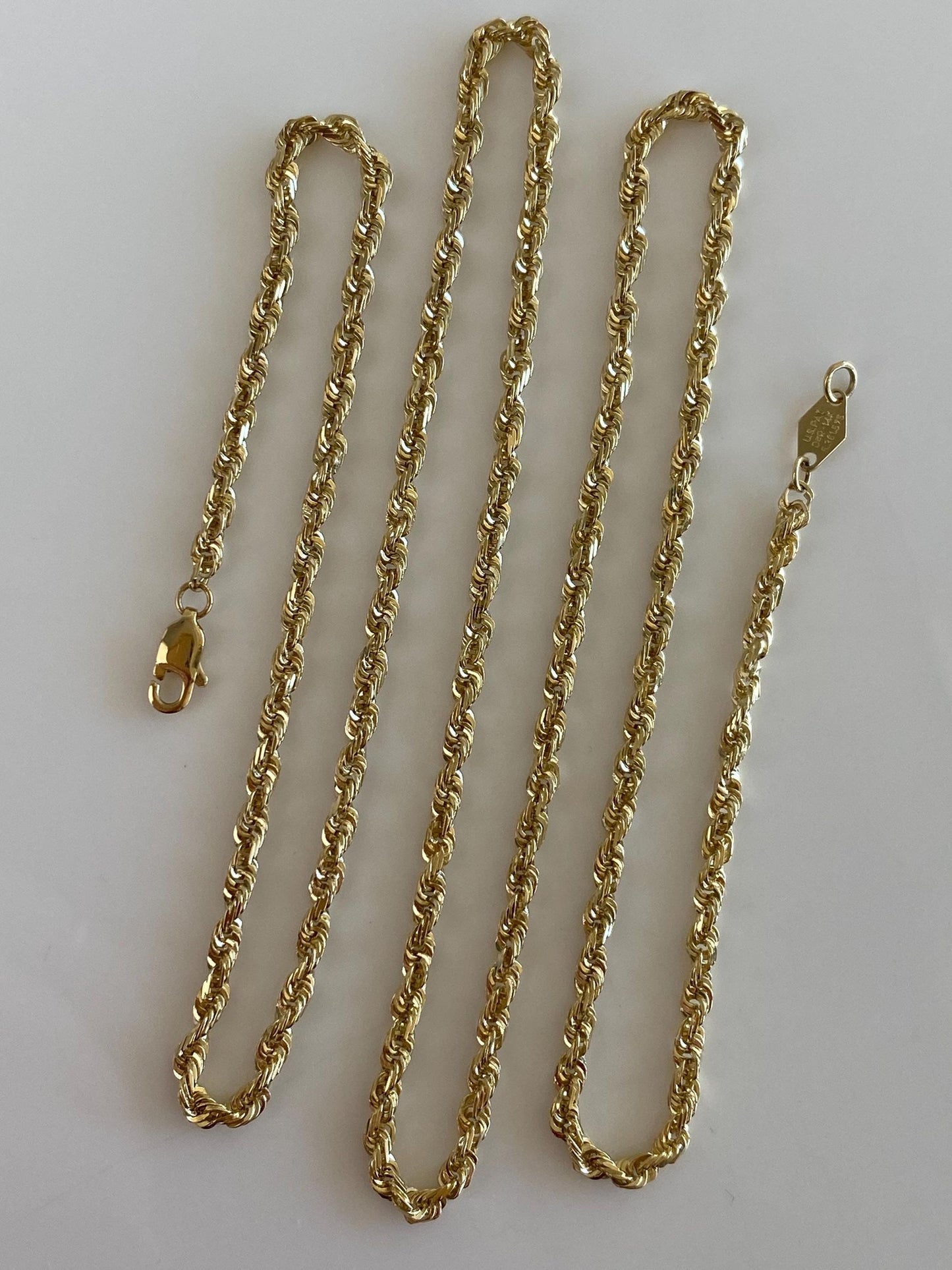 Vintage Solid 14k Yellow Gold Rope Chain Necklace - 22.25 inches