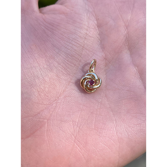 Vintage Solid 14k Yellow Gold Pink Spinel Knot Charm