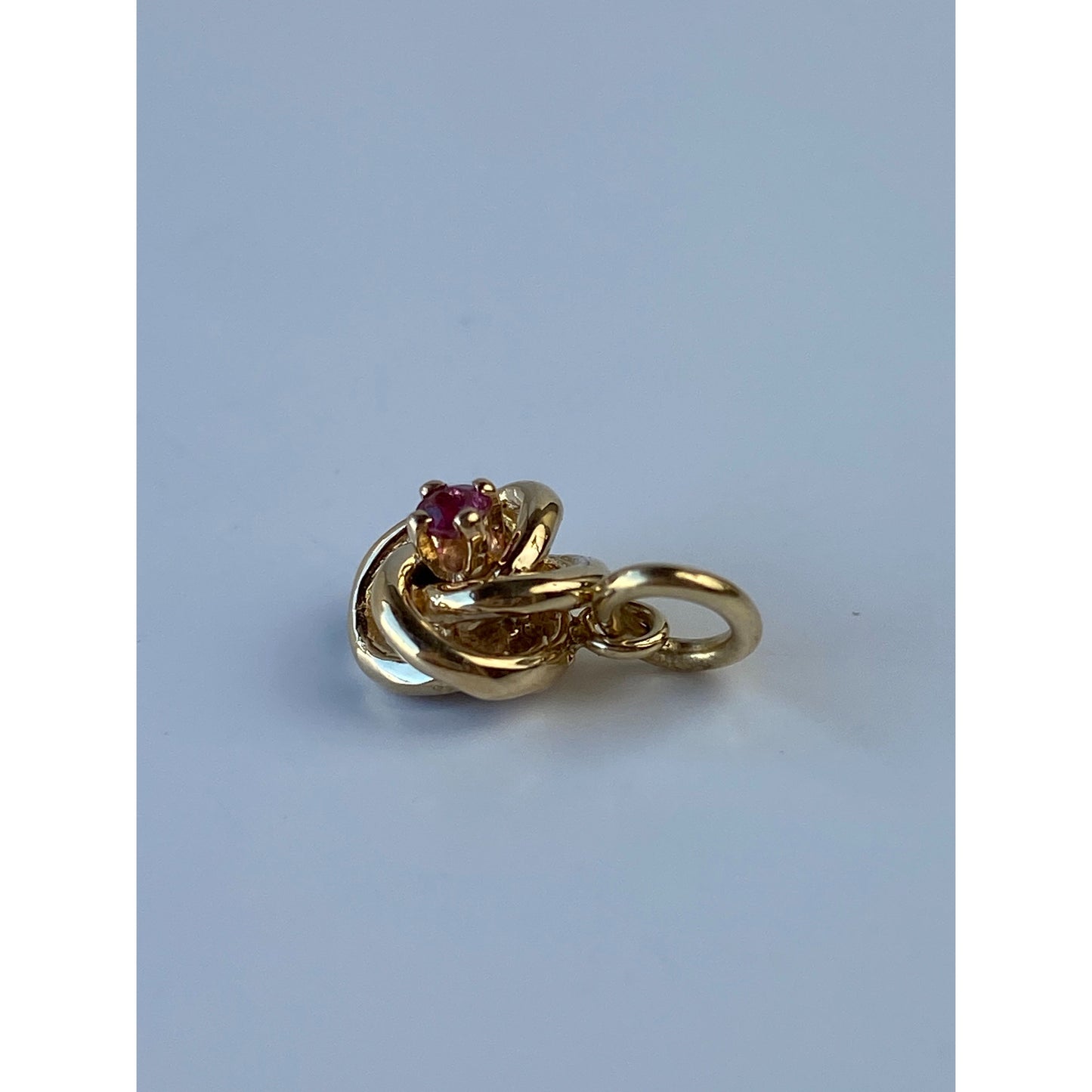 Vintage Solid 14k Yellow Gold Pink Spinel Knot Charm