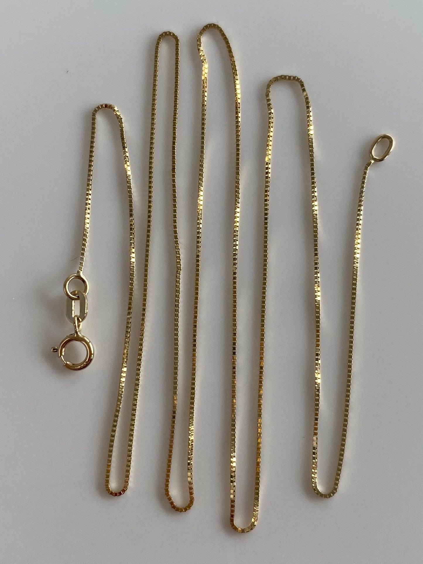 Vintage Solid 14k Yellow Gold Dainty Box Chain Necklace - 19 inches