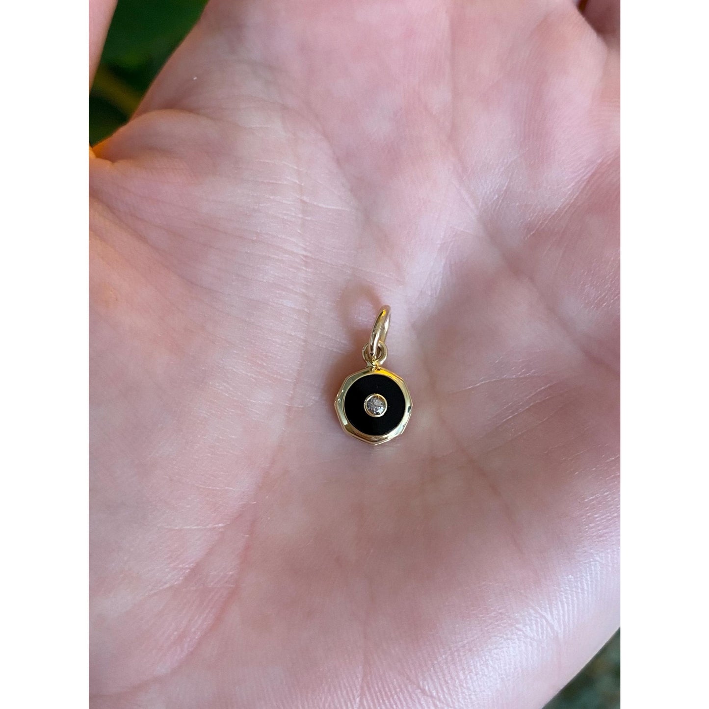 Vintage 14k Yellow Gold Diamond Onyx Small Cufflink Conversion Charm