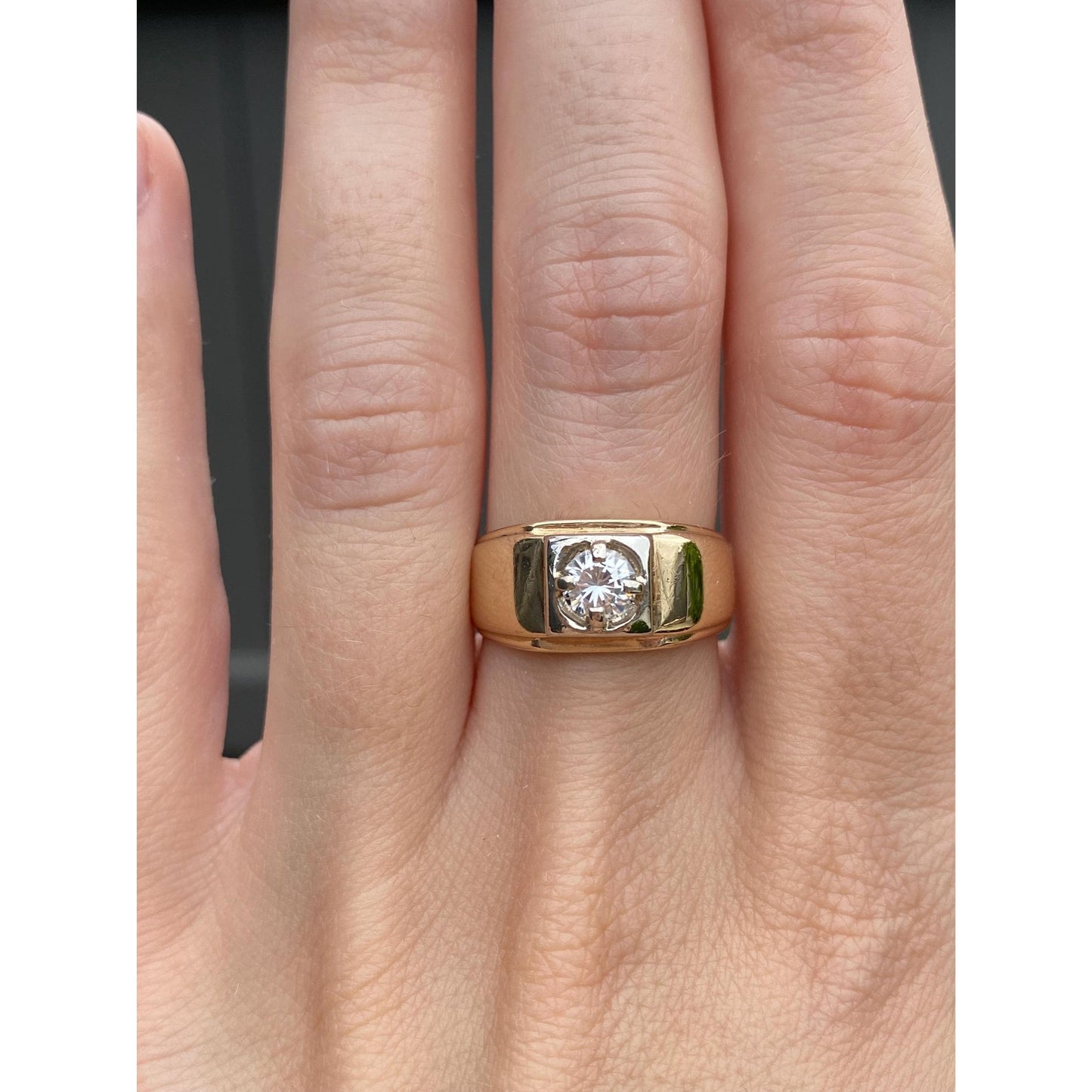 Vintage Solid 10k White & Yellow Gold Cubic Zirconia Ring Band - Size 6.5