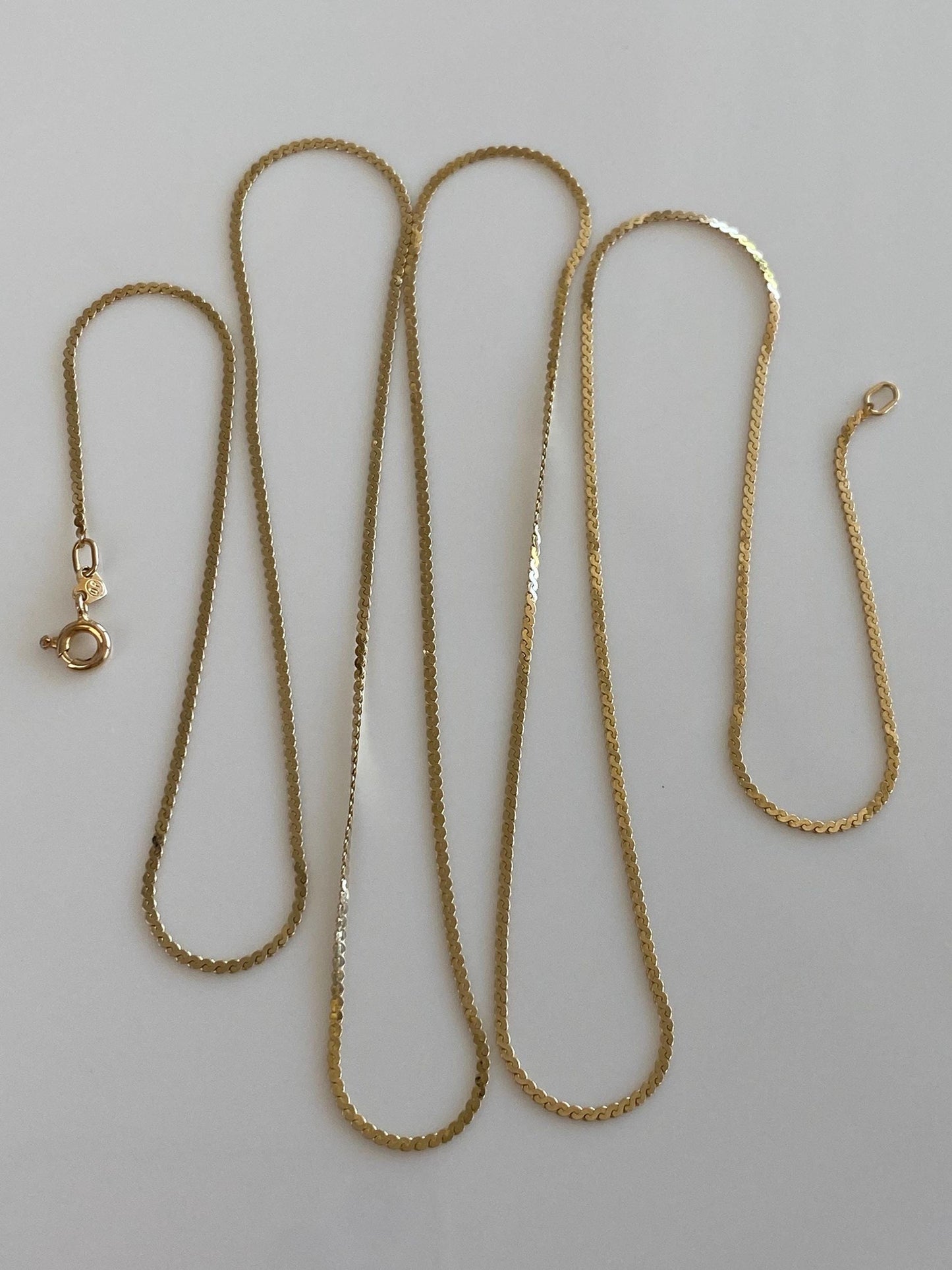 Vintage Solid 14k Yellow Gold Long Serpentine Chain Necklace - 30.25 inches