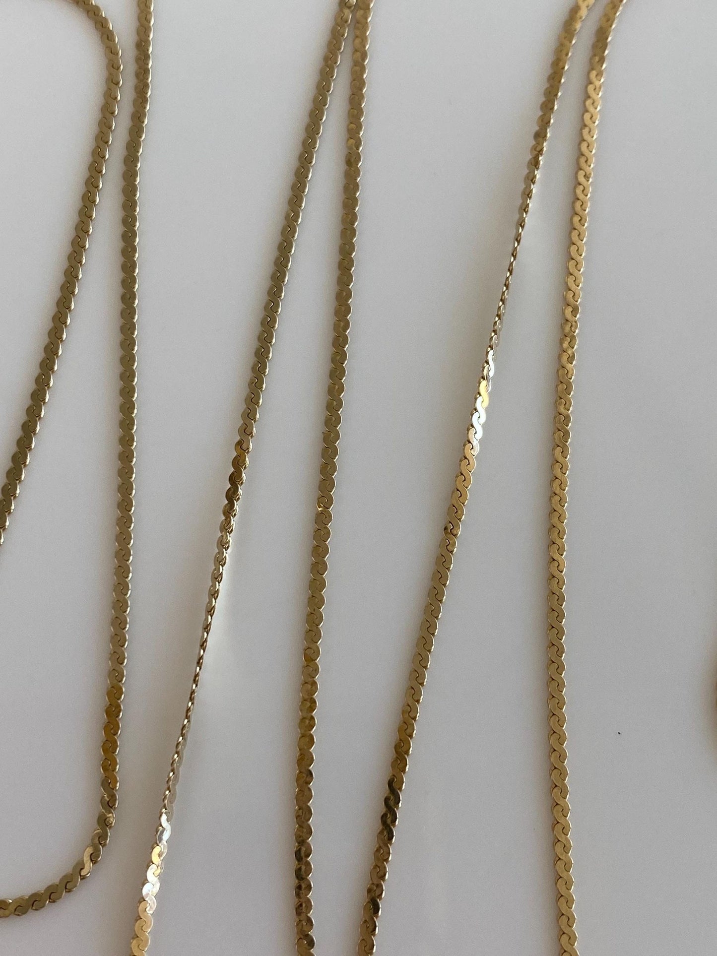 Vintage Solid 14k Yellow Gold Long Serpentine Chain Necklace - 30.25 inches