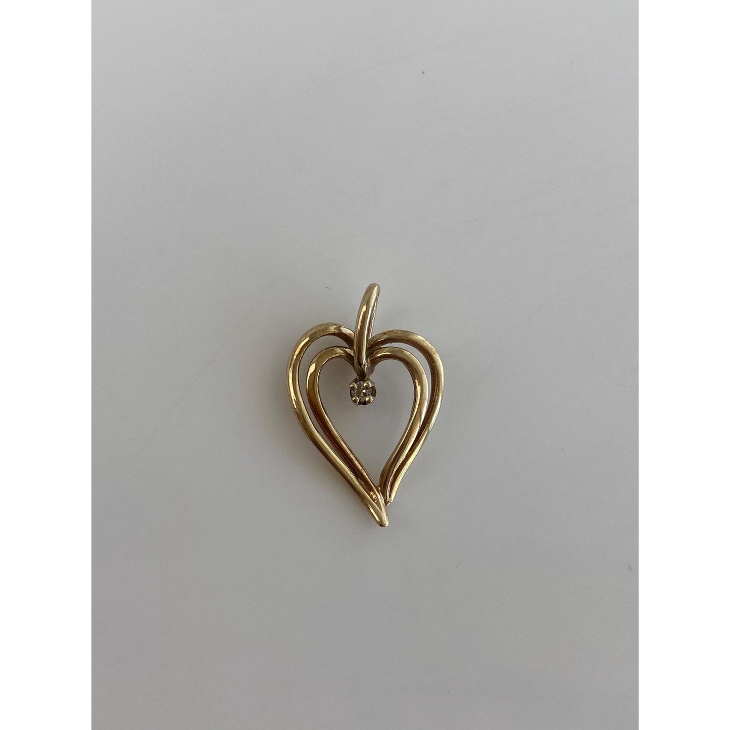Vintage Solid 10k Yellow Gold Clear Sapphire Heart Charm