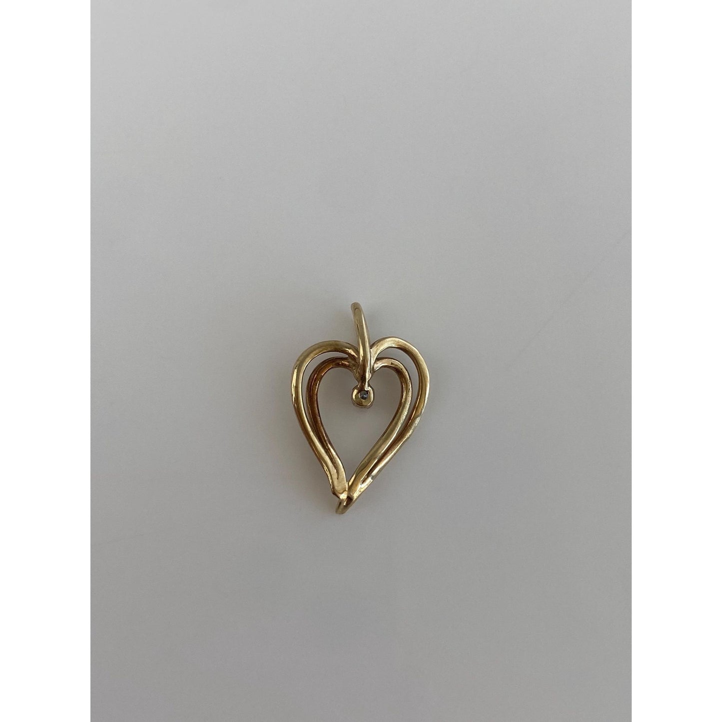 Vintage Solid 10k Yellow Gold Clear Sapphire Heart Charm