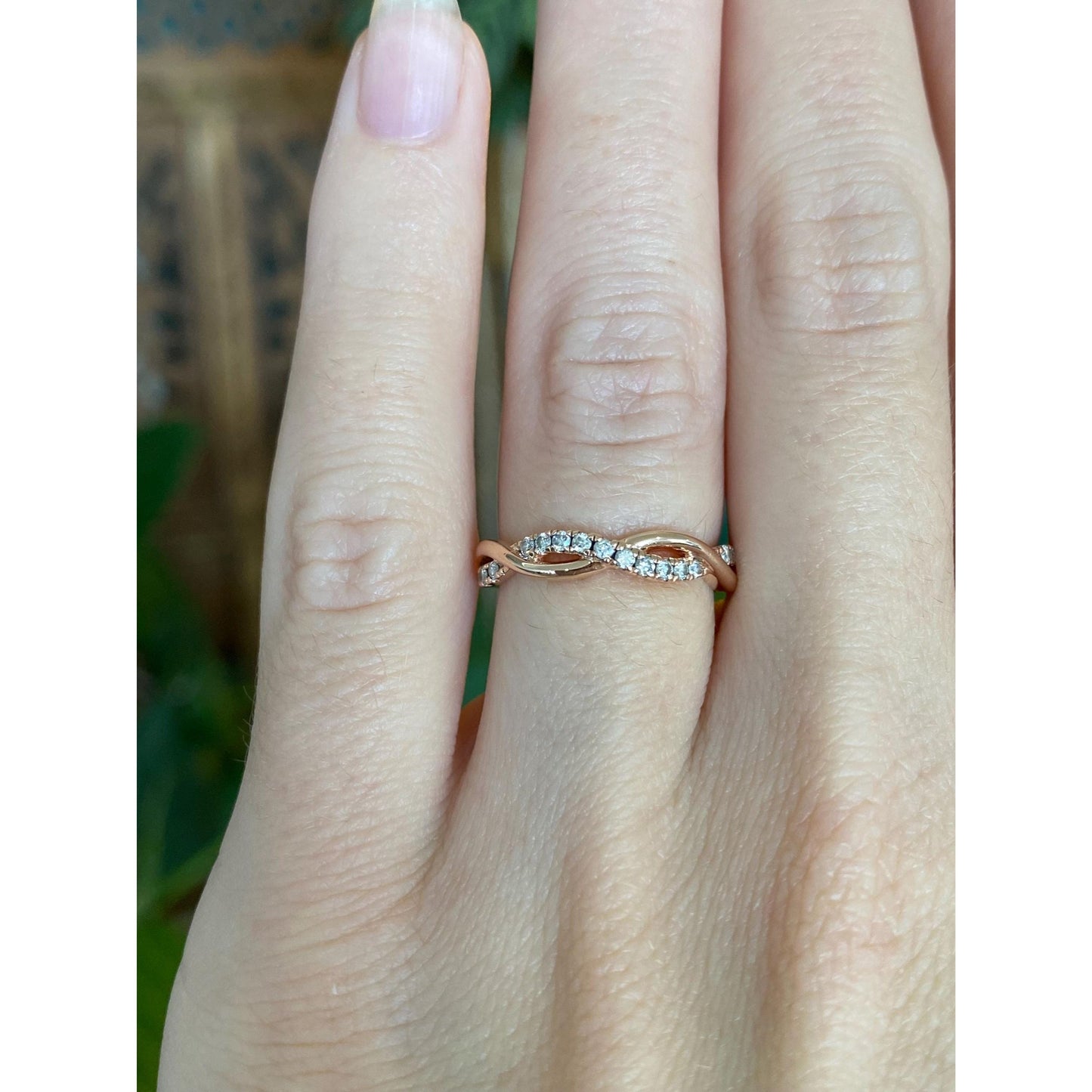 Vintage Solid 14k Rose Gold Diamond Twist Ring Band - Size 4.75