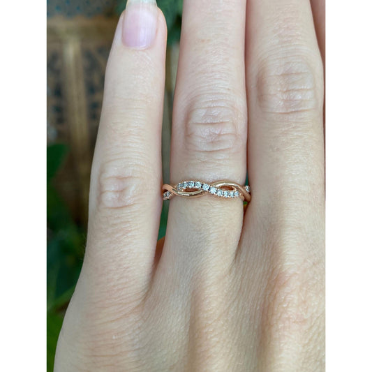 Vintage Solid 14k Rose Gold Diamond Twist Ring Band - Size 4.75