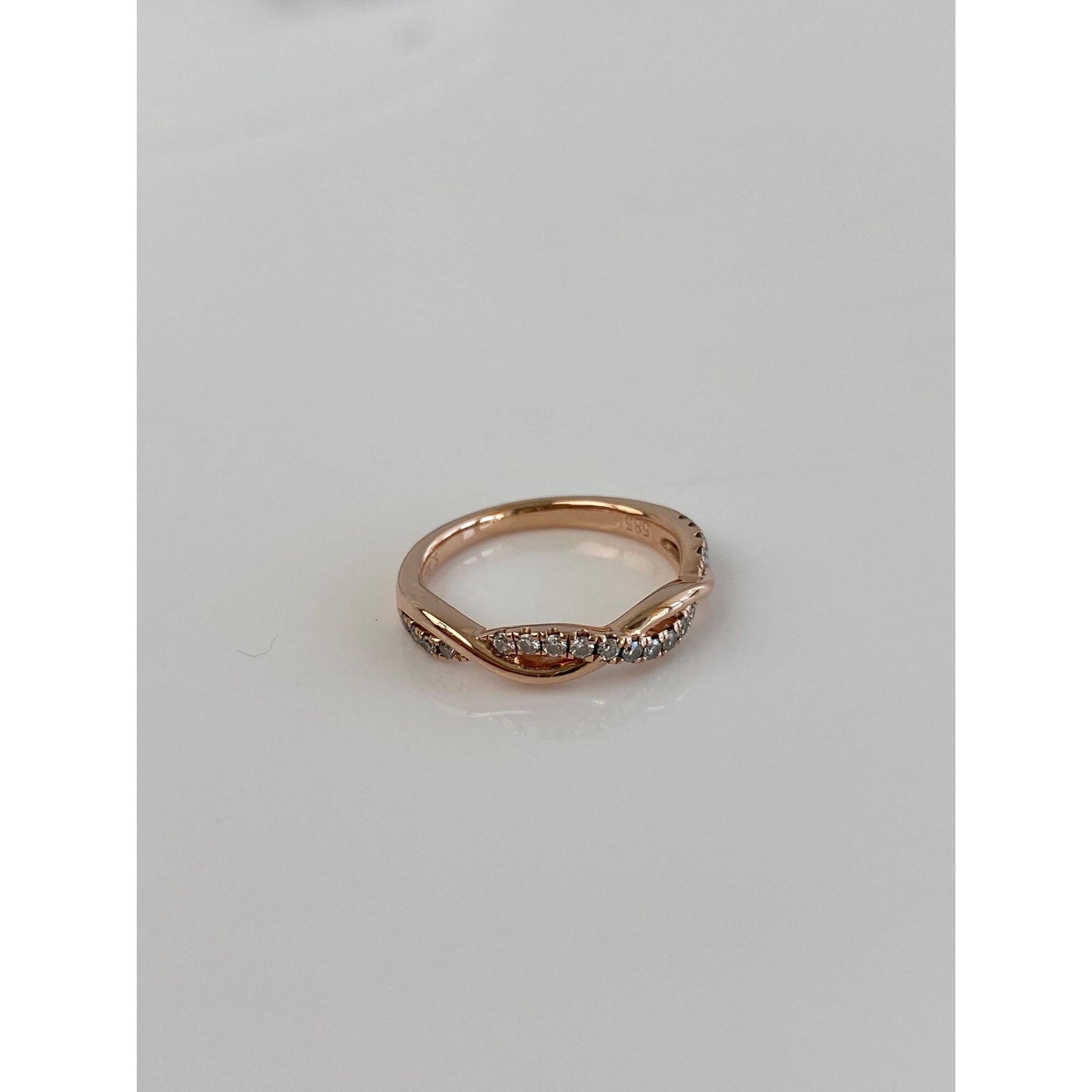 Vintage Solid 14k Rose Gold Diamond Twist Ring Band - Size 4.75